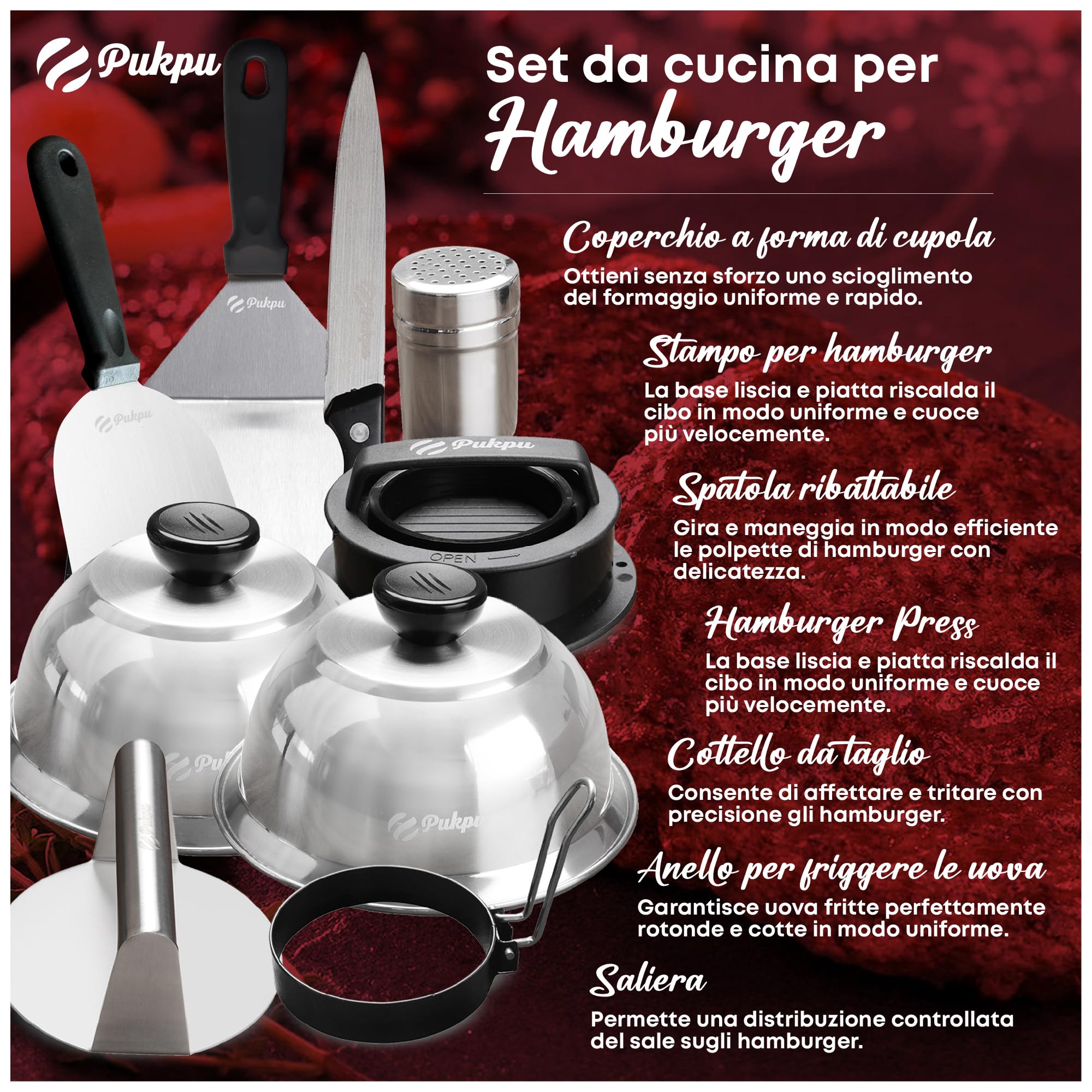 Set Barbacoa Smash Burger Grande Negro – Kit Completo con Prensa, Espátulas, Campanas y Accesorios BBQ