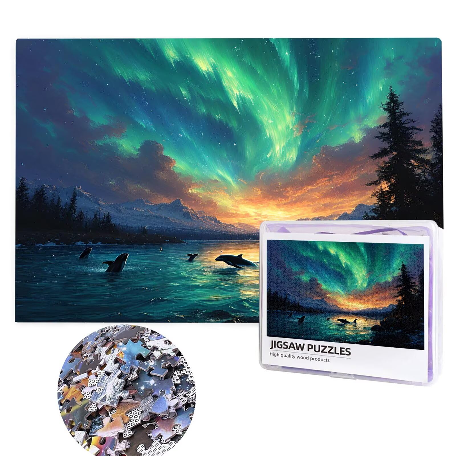 Puzzle 2000 Teile Aurora Puzzle Erwachsene, Holzpuzzle Klassische Puzzles Delphin Jigsaw Puzzles für Erwachsene und Kinder, Clevere Rätsel Wooden Jigsaw, Geschicklichkeitsspiel für die Ganze g-263