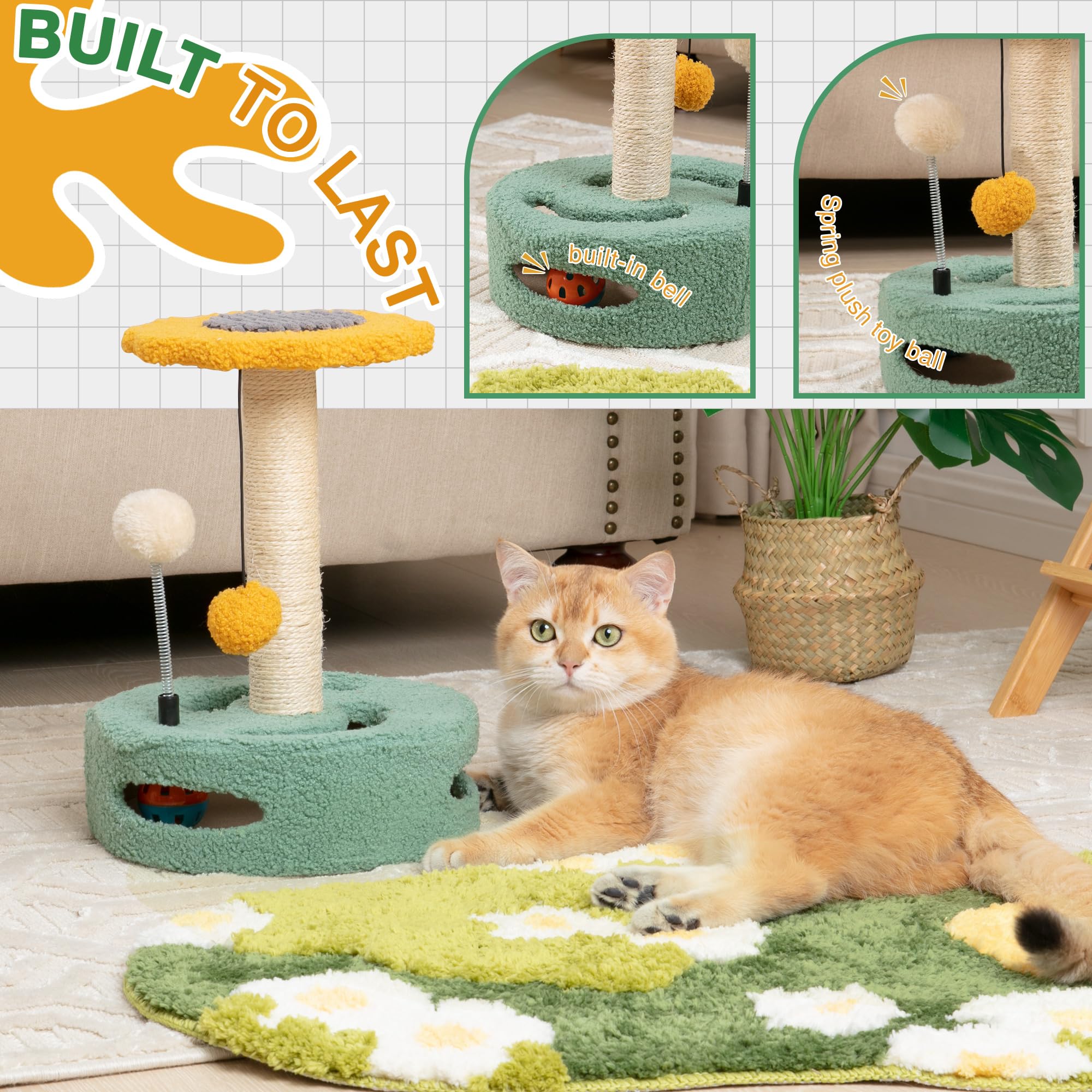 EXQ Home Cute Cat Scratching Post, Durable Natural Sisal Rope for
