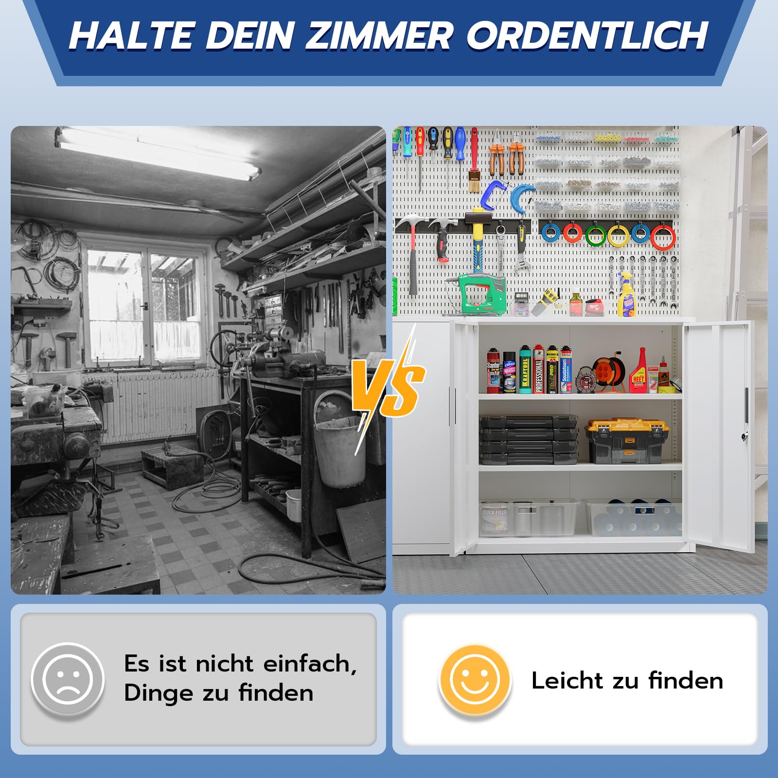 YOUDENOVA Aktenschrank,90 x 90 x 40 Metall Aktenschrank Abschließbar mit 2 Türen,Mehrzweckschrank mit 3 Ebenen,Weiß Mehrzweckschrank mit verstellbare Ablagen