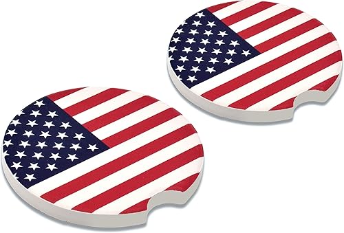 Miniatura 6 de Elektroplate Posavasos de cerámica para automóviles con la bandera de Estados Unidos (2.6 pulgadas de diámetro), ajuste universal para todos los