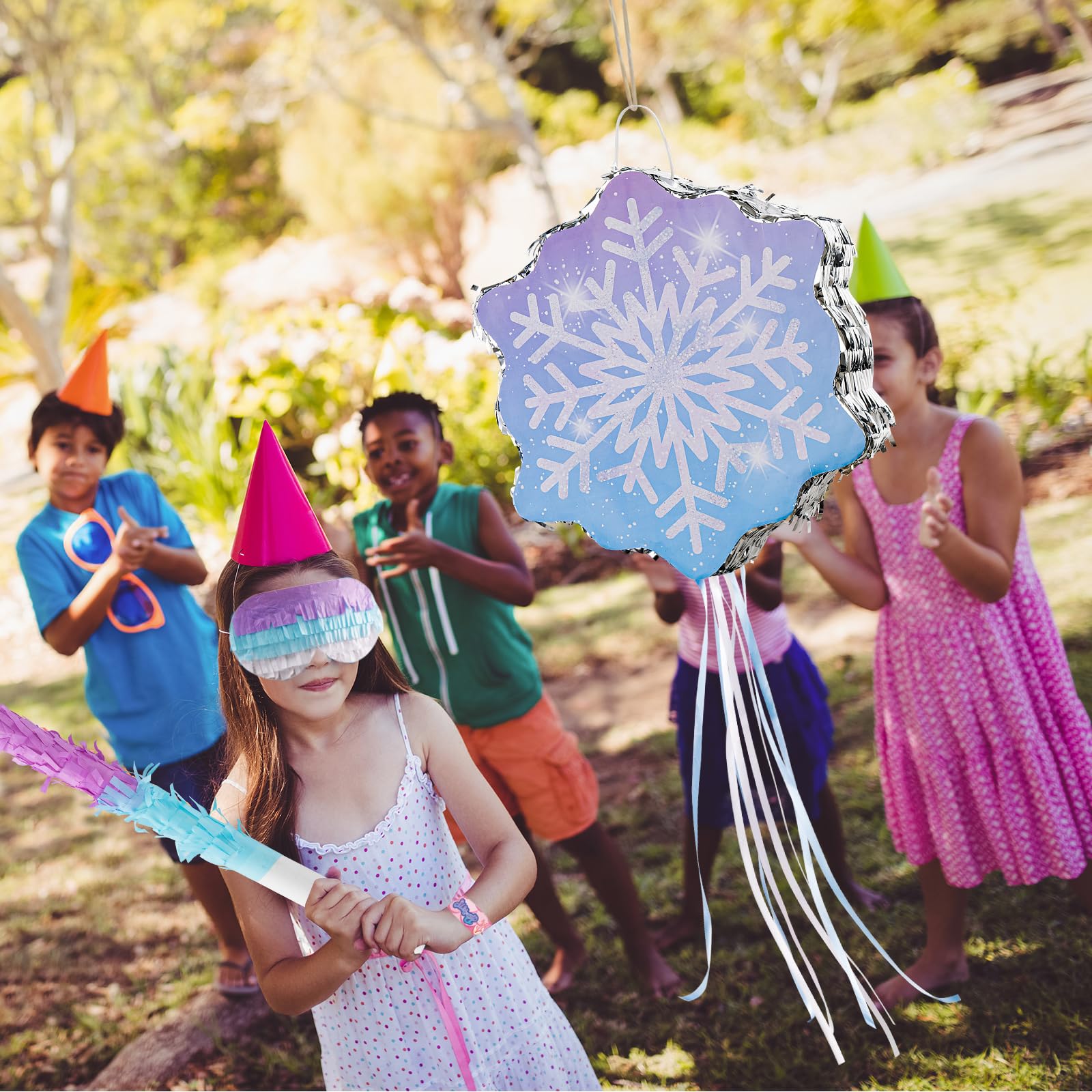 WINTS Snowflake Pinata,Winter Piñata with Blindfold Perfect for Frozen Birthday Party,Winter Snowflake Party Decorations(14.76 × 12.99× 3.15in)