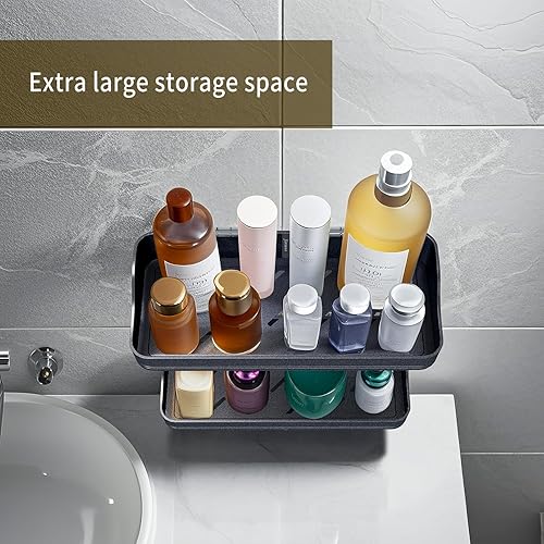 Miniatura 3 de Organizador de ducha de lujo, estantes de baño de metal inoxidable de gran capacidad para almacenamiento, montaje adhesivo o taladro para soporte y