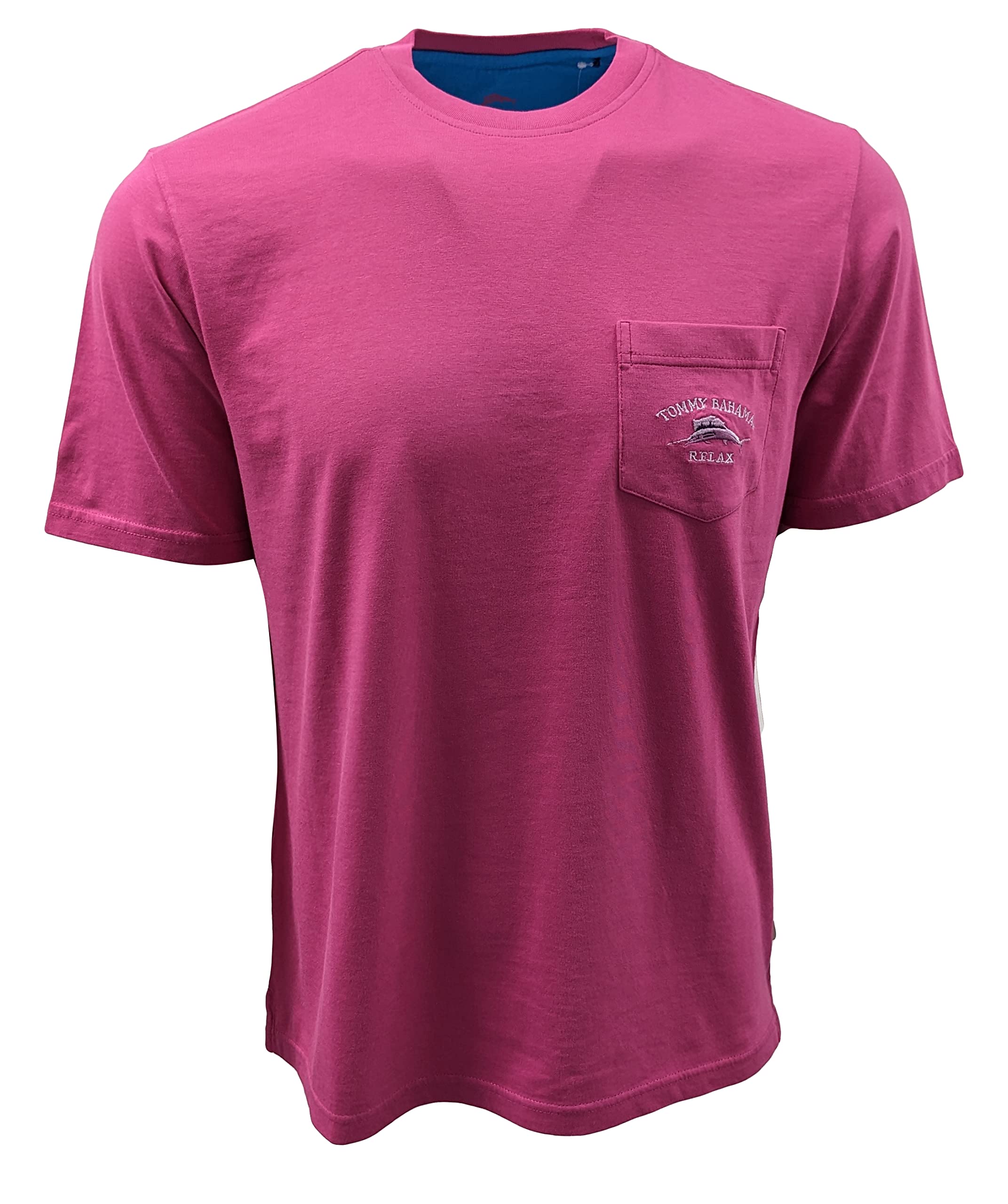 Tommy Bahama Mens T-Shirt 100% Cotton Bali Skyline Pocket Short Sleeve Tee (Large, Very Berry)
