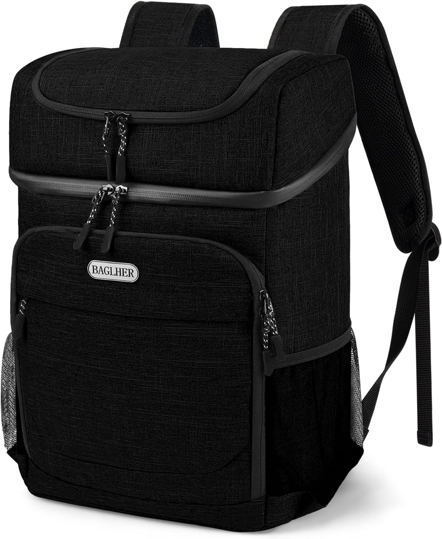 BAGLHER Cooler Backpack 30 Cans, Leakproof Waterproof Cooler Bag with 5 Reusable Ice Pack for Camping, Beach, Hiking, Black