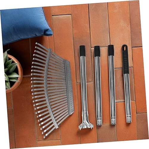 Miniatura 5 de Rastrillo de jardín de metal ajustable resistente con mango de acero inoxidable rastrillo de hojas y tierra para césped, cama de flores, mantillo,