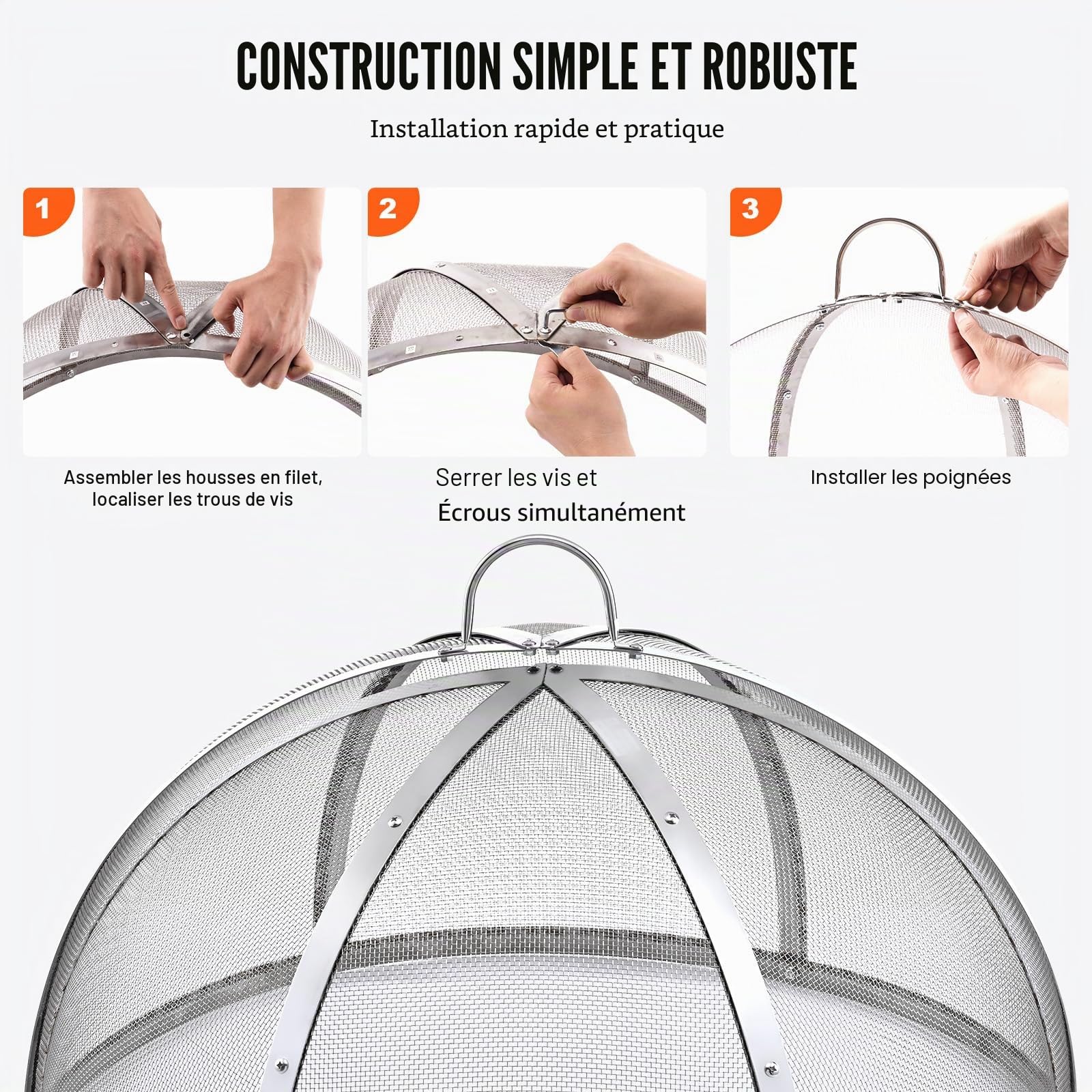 VEVOR Pare-étincelles pour Brasero Extérieur 914 mm Grille de Protection Contre Les Étincelles de Feu Acier Inoxydable Écran Pare Feu Ouverture Facile avec Accessoires pour Foyer, Patio, Arrière-Cour