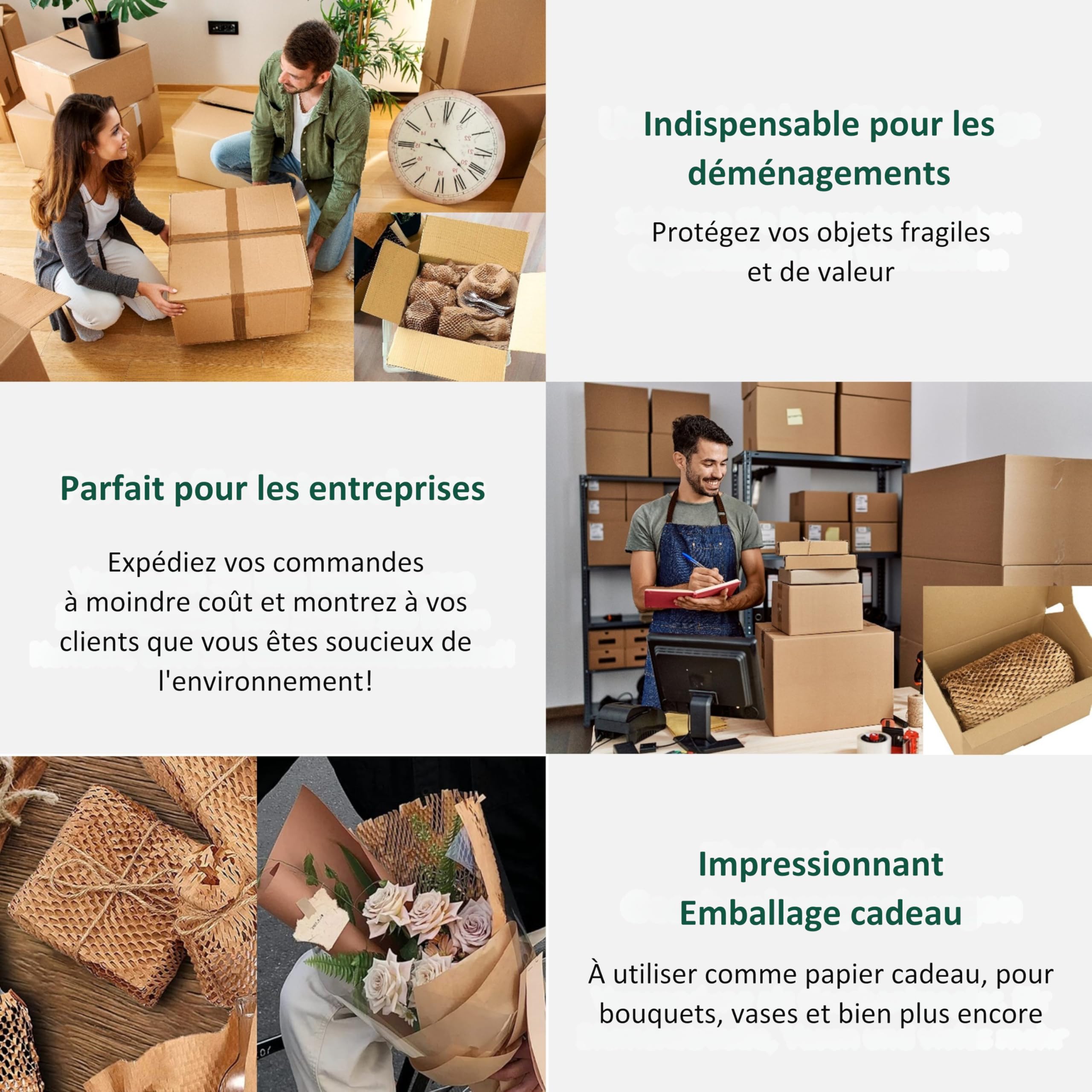 Papier d'Emballage Nid d'Abeille 36cm x 50m Biodegradable Ecologique pour Emballage Demenagement Protection Colis