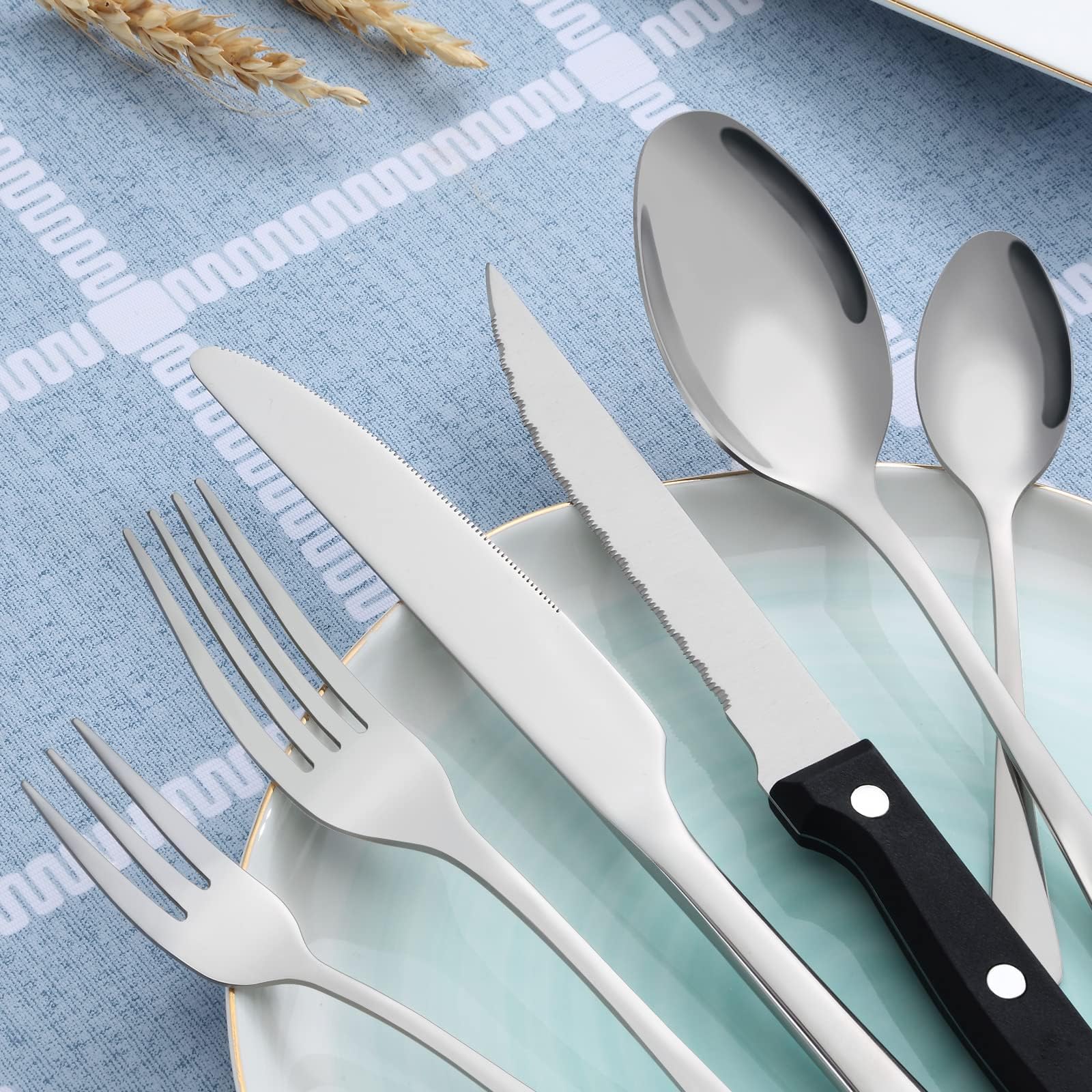 BEWOS set posate da 72 pezzi con coltelli da bistecca per 12 person, posate in acciaio inox per la cucina, set di coltelli, cucchiai, forchette con lucidatura a specchio, lavabili in lavastoviglie