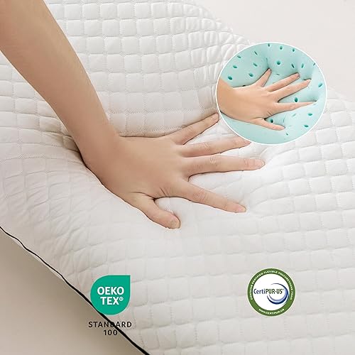 Miniatura 5 de Almohada de espuma viscoelástica de gel, estándar, ventilada, almohadas de espuma de cama de alta calidad con funda extraíble y lavable a máquina