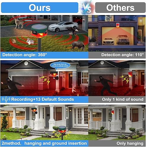 Miniatura 3 de ChunHee Alarma solar con sensor de movimiento para exteriores, ladridos de perros y sonidos de disparos y grabación, alarma detector de movimiento