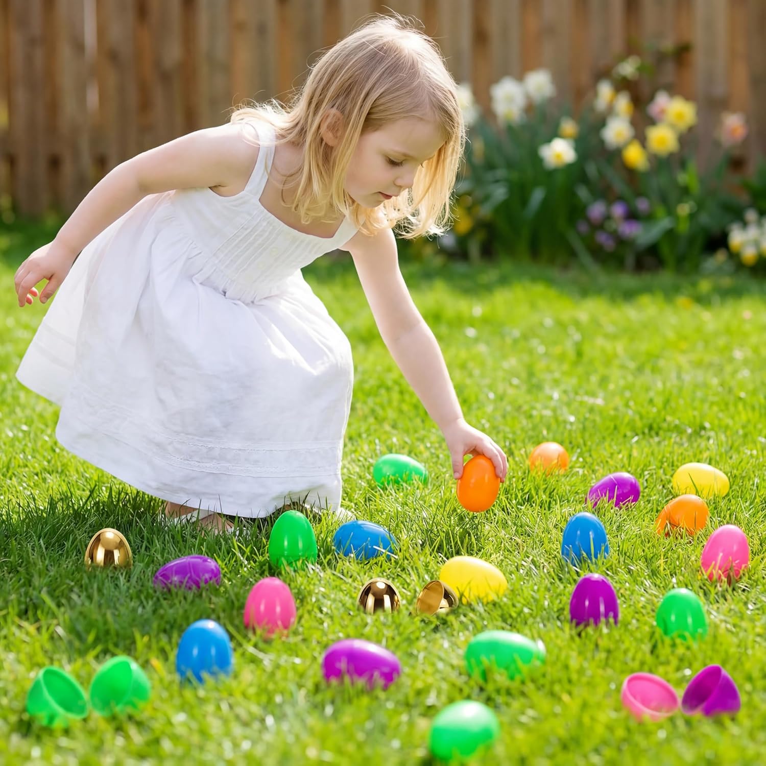 150 Pack 3 Inch Large Easter Eggs Bulk Includes 6 Surprise Golden Eggs, Bright Colors Empty Fillable Plastic Eggs for Easter Hunt, Easter Basket Stuffers Fillers Party Favors