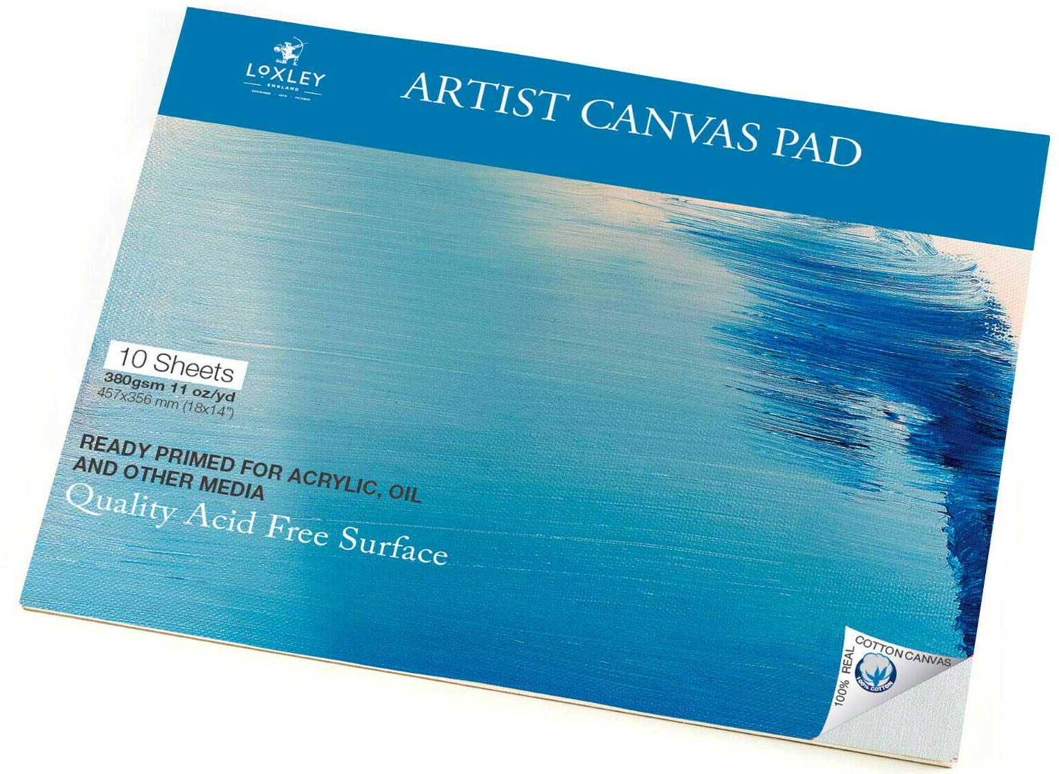 18" x 14" Loxley 380gsm Cotton Primed Blank Canvas Pad 10 Sheets
