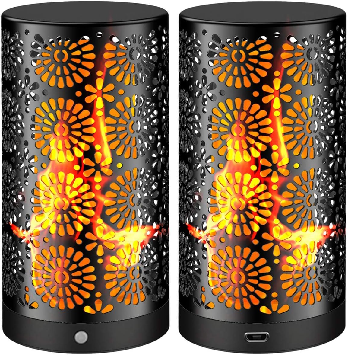 Flame Effect LED Light with Gravity Sensing and Magnetic Flickering Lights IP65 Waterproof Dancing Bulb Decoration for Bar Hotel Kids Bedside Lamp【Rechargeable】(2 Pack)