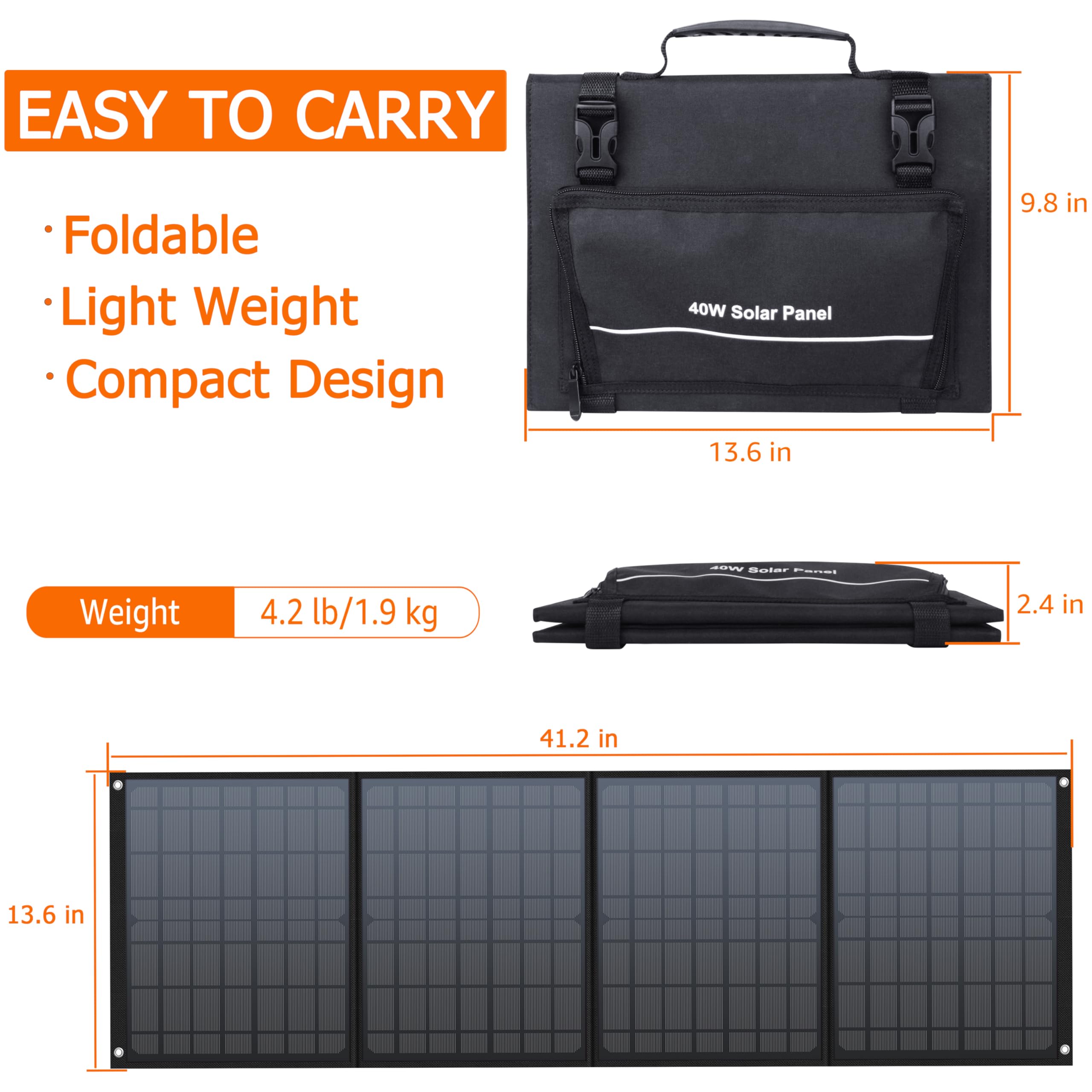 Powkey Faltbares Solarpanel 40Watt Tragbares Solarpanel, Solarladegerät mit USB Type-C QC3.0 DC Ausgang, Monokristallines Solarmodul für Wohnmobil Camping Powerstation Mobiltelefone
