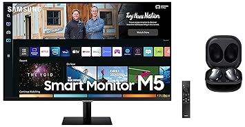 Samsung 32-Inch(80.13Cm) LED 1920 x 1080 Pixels, M5 FHD Smart Monitor & Galaxy Buds Live Bluetooth Truly Wireless in Ear Earbuds with Mic, Upto 21 Hours Playtime, Mystic Black