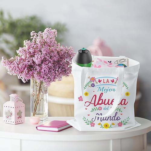 Miniatura 4 de Y1tvei Abuela - Bolsa española de 2 piezas, bolsa de maquillaje de lona La Mejor Abuela Del Mundo, plegable, reutilizable, para compras, mejor