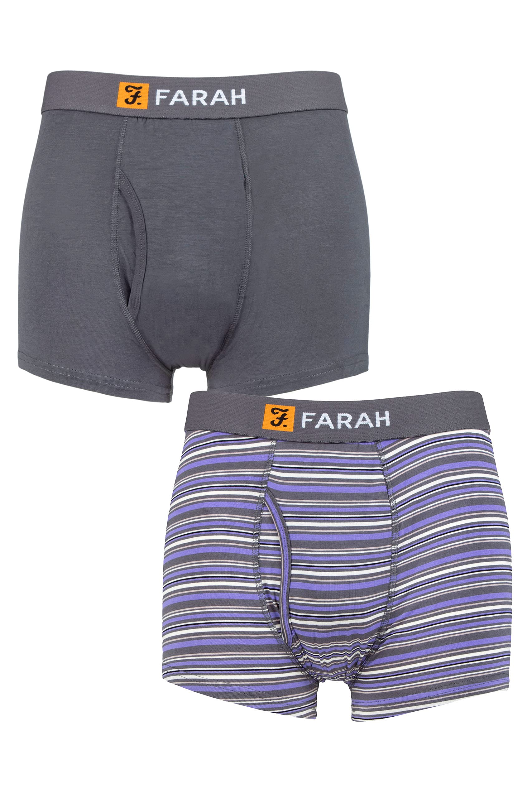 Farah Men's Charcoal/Purple Classic Striped And Plain Bamboo Keyhole Trunks Pack Of 2 (Uk, Alpha, Xxl, Xxl, Regular, Regular, )