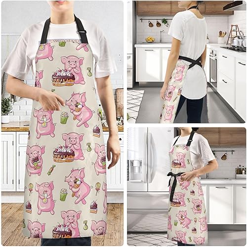 Miniatura 6 de Delantales de cerdos dulces para mujeres y hombres con bolsillos, delantal de cocina impermeable, delantal de jardinería suave para mujeres y