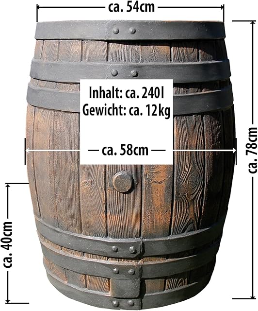 AMUR REGENTONNE REGENFASS WASSERFASS REGENWASSERBEHÄLTER REGENWASSERFASS GARTENFASS Eichenfass (240L) — Regenfässer