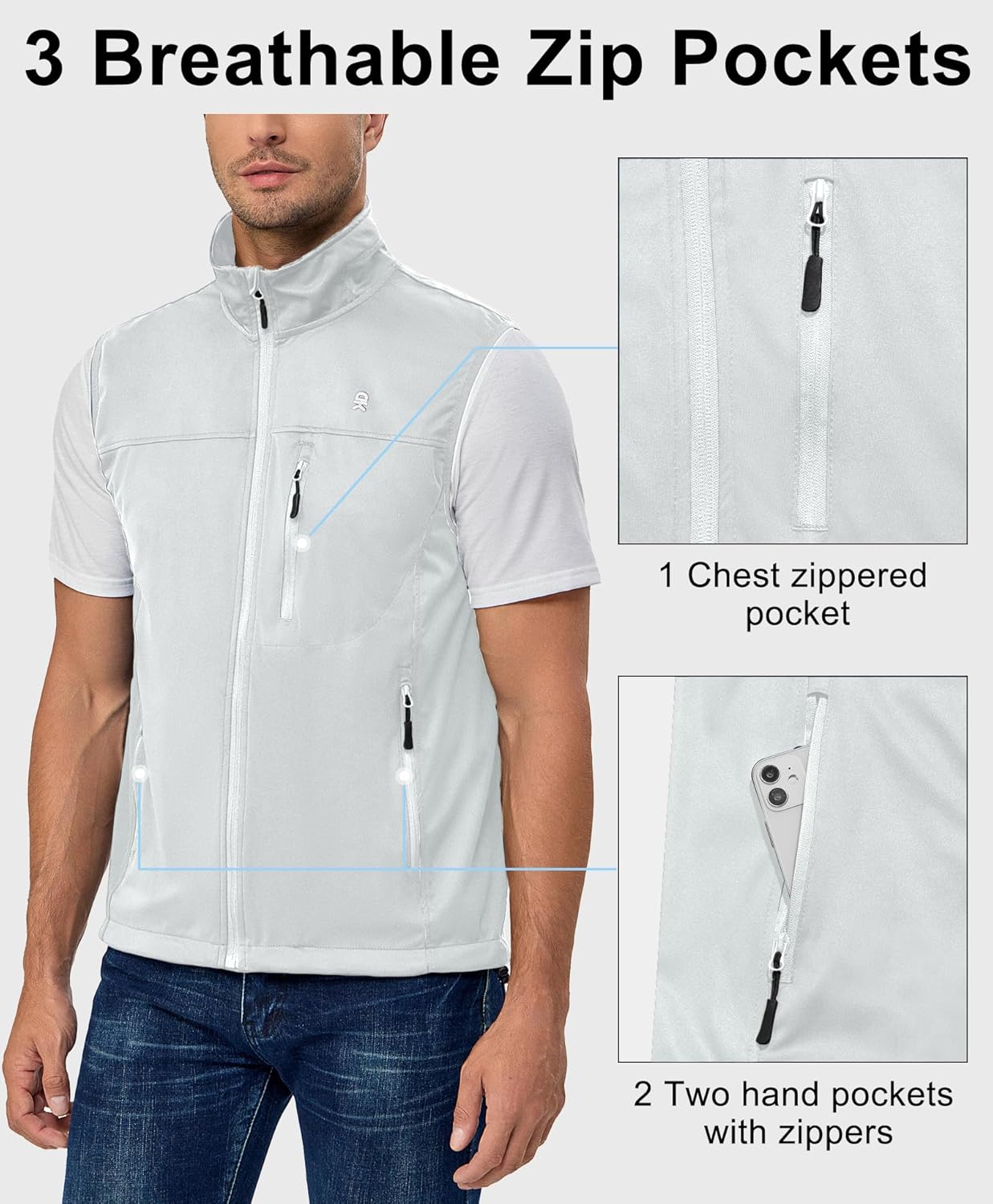 Little Donkey Andy Men's Lightweight Softshell Vest, Windproof Sleeveless Jacket for Running, Hiking, Cycling, Golf