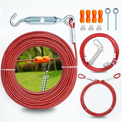 Sistema de amarre para perros pequeños a grandes, cable de corrido para perros de 100 pies75 pies con cable de pasillo de 100 pies, ideal para
