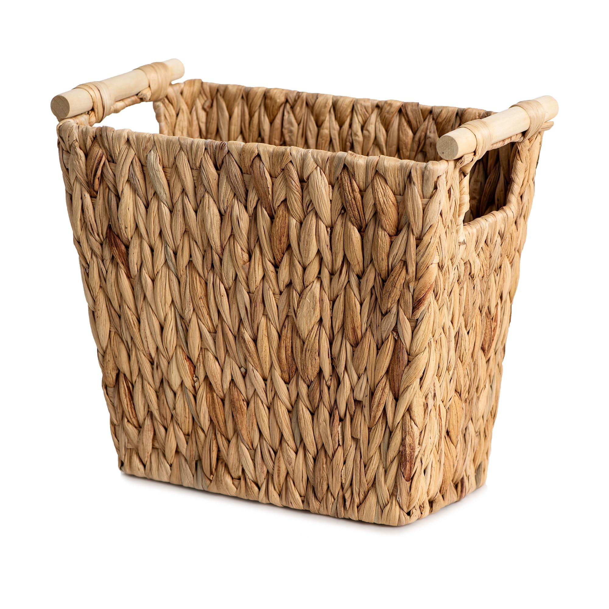 StorageWorks Wicker Waste Basket with Wooden Handles, Bathroom Trash Can, Wicker Trash Can for Bedroom, Office, Living Room, 12 Liters, 1 Pack