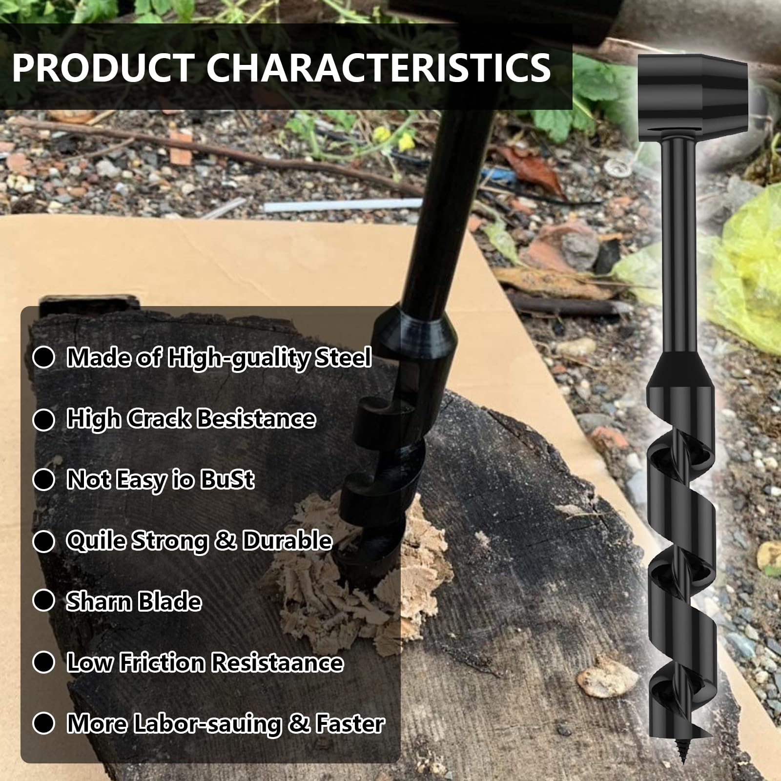 Taladro Manual, Llave Manual Bushcraft Broca Helicoidal Manual de 10-25 mm Para Actividades Al Aire Libre Bricolaje, Artesanías en La Selva Campamento (4 Piezas)