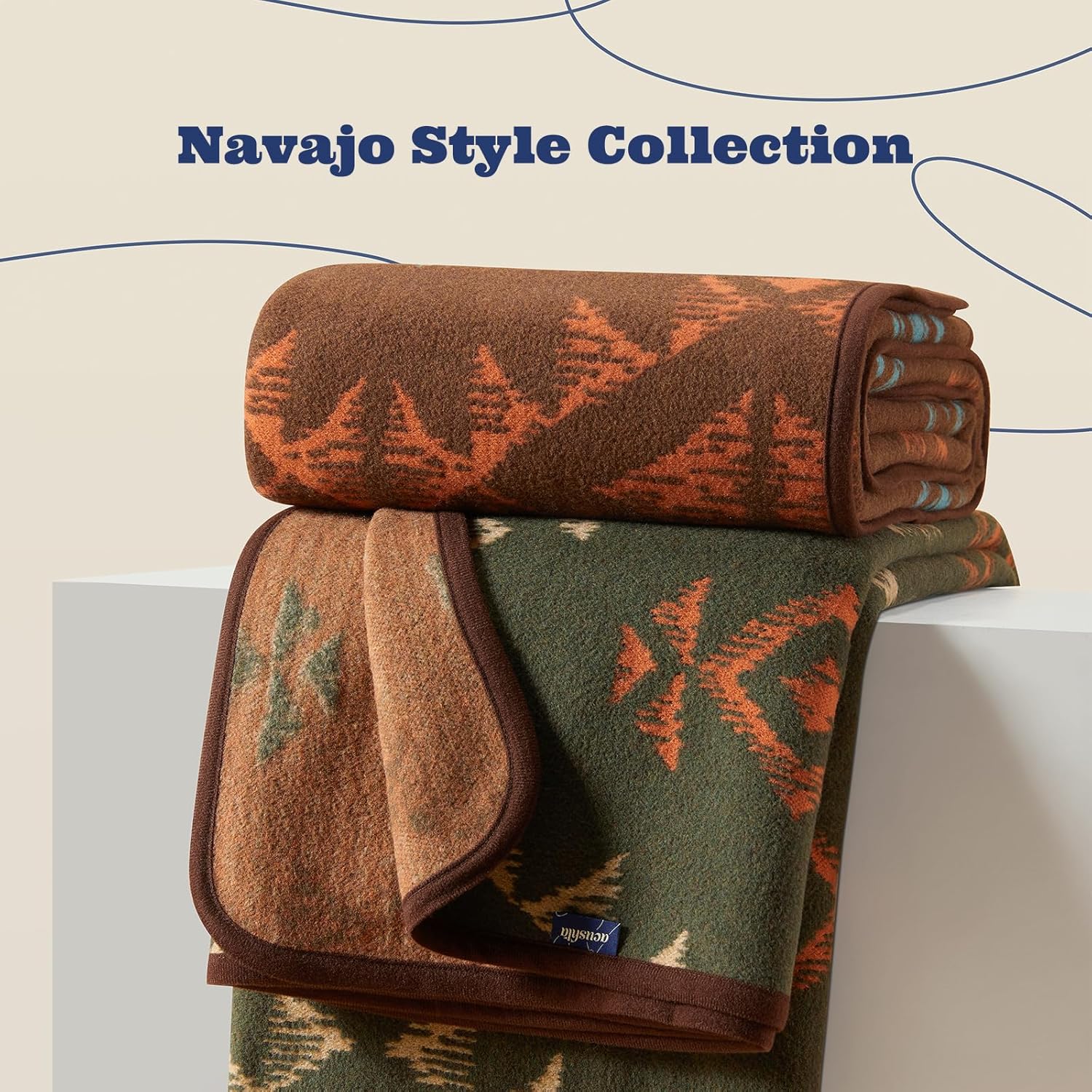 ACUSHLA Merino Wool Blanket - Soft Warm Thick Washable Large Throw Blanket for Camping Bed Couch Outdoor Travel All Weather, Navajo Style Green 79X63 - Image 6