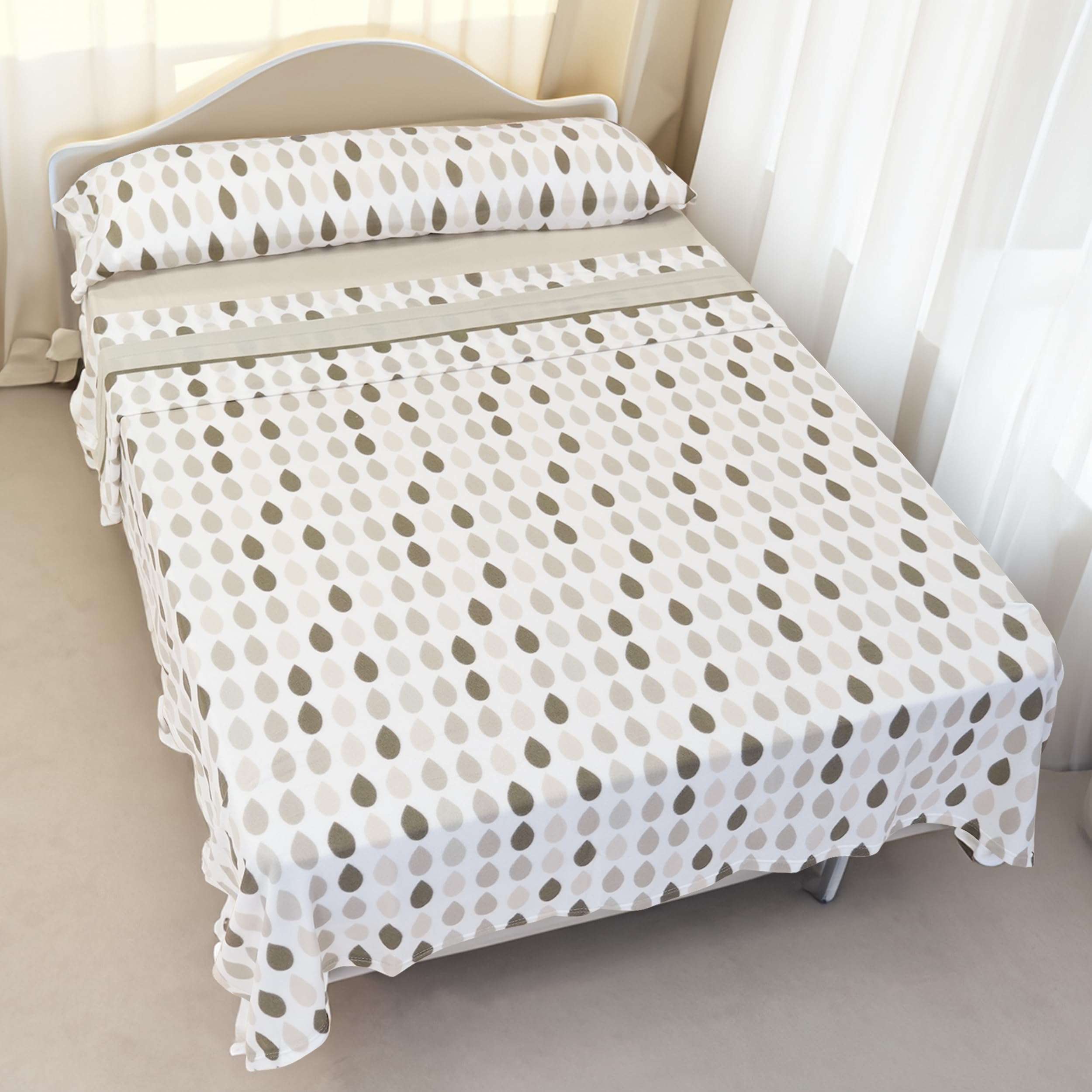 H HANSEL HOME Juego de Sábanas de Invierno Pirineo 3 Piezas para Cama 150x190cm, Sábanas Polares Termicas Tacto Suave, Incluye Sabana Bajera, Encimera y Funda de Almohada - Gotas Marrón