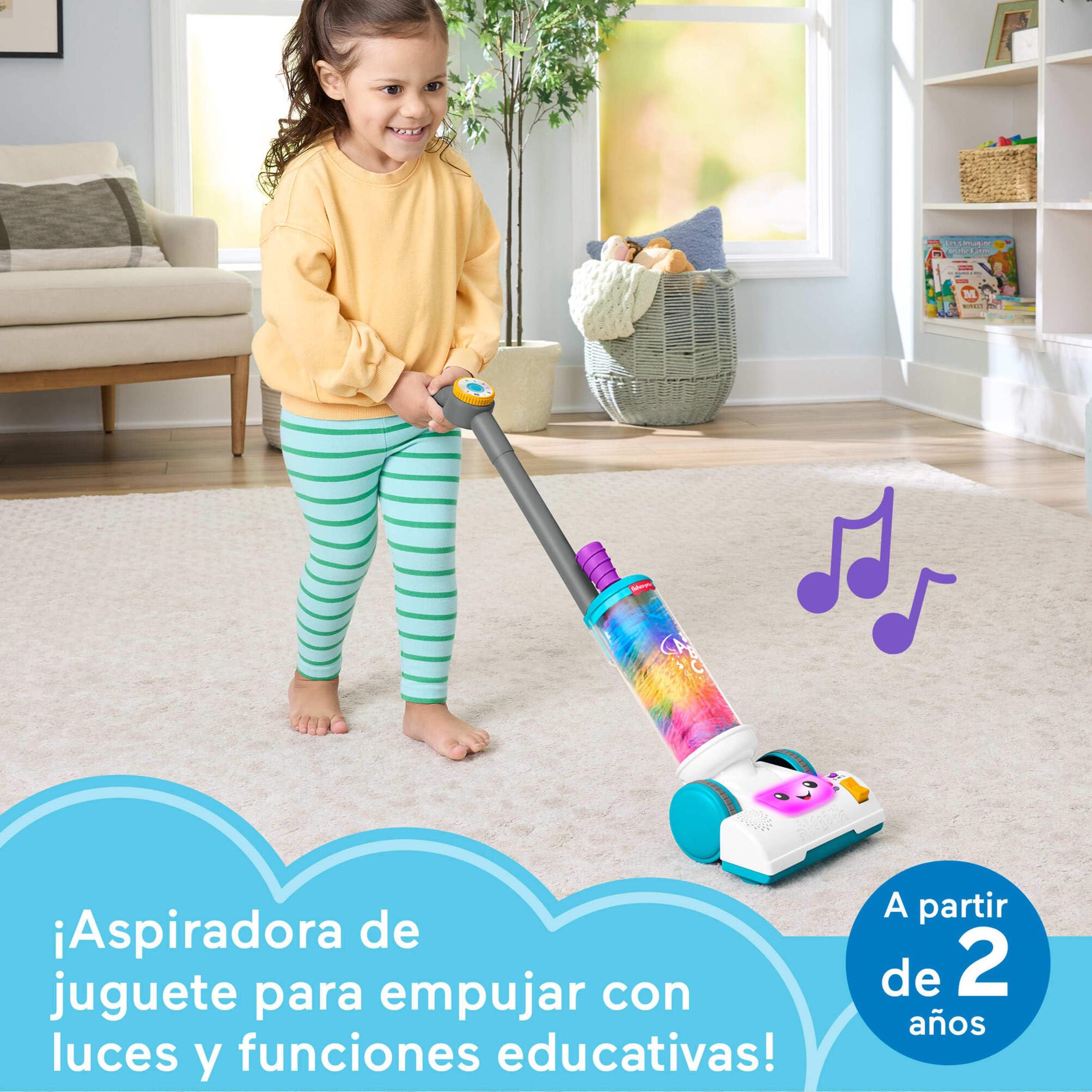 Fisher-Price Aspirador con Plumero 2 en 1 de Laugh & Learn, Incluye Luces y música para Disfrutar con Juegos de imitación, a Partir de 2 años, versión en Varios Idiomas, JMM34