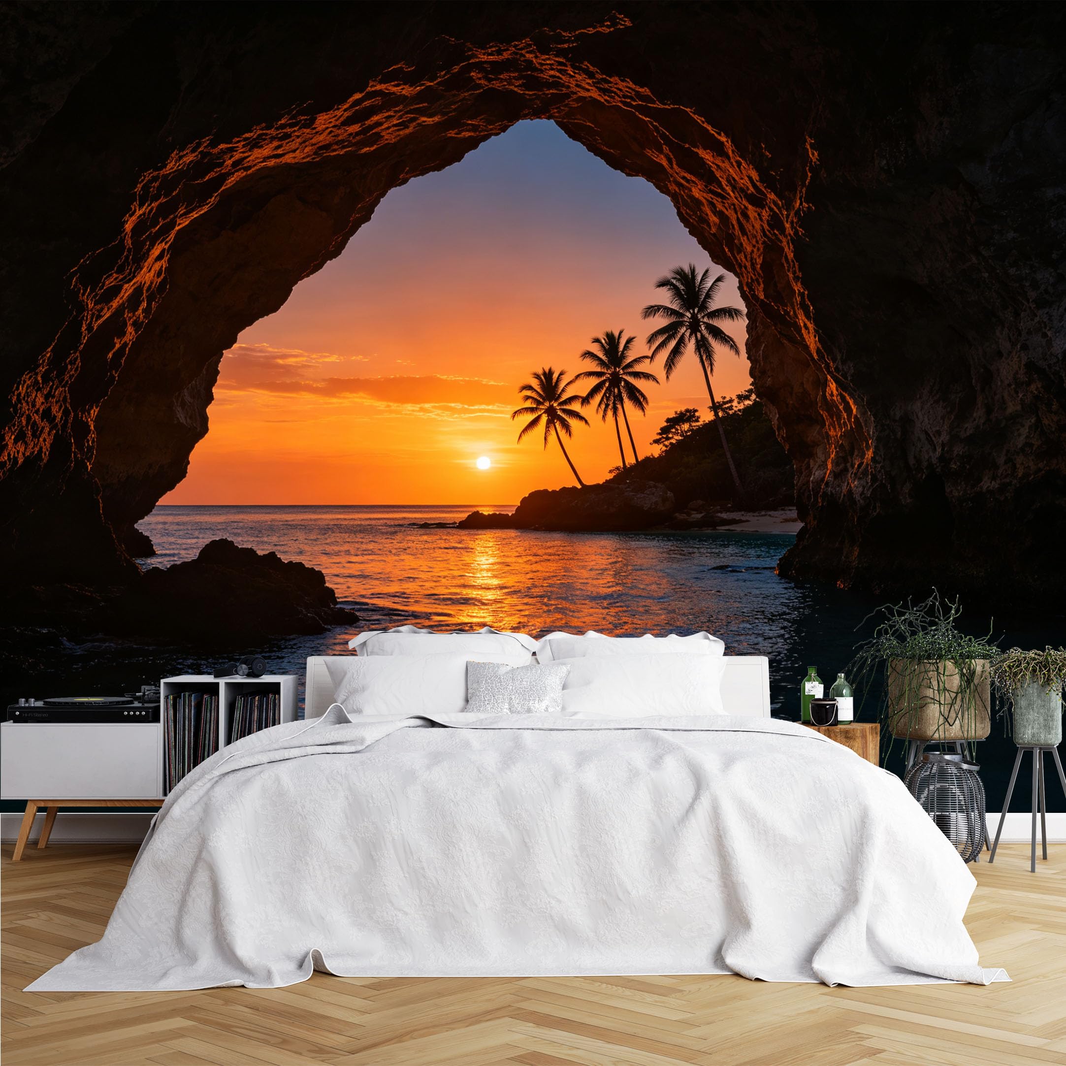 Lcythiazole Ch260615047 Custom Size Wall Murals Sea Cave Sunset Palm Ocean View Wall Murals Full Wall Wallpaper Self-Adhesive Removable Wallpaper For Bedroom Lodge Room