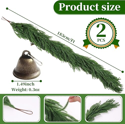 Miniatura 5 de Guirnalda de Navidad de pino Norfolk artificial para decoración de Navidad para interiores de tacto real, guirnalda de cedro de invierno con