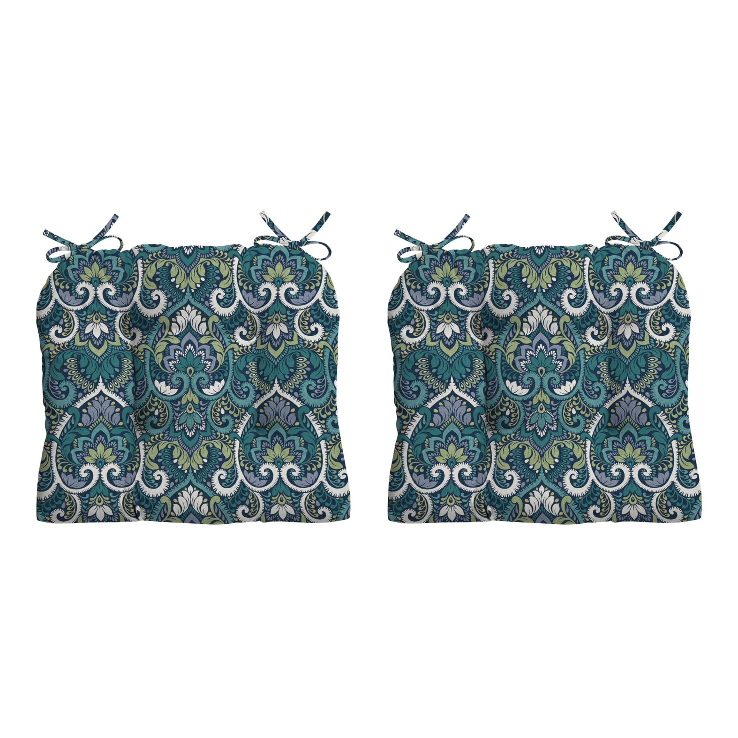 Arden Outdoor Tufted Wicker Chair Cushion, 2-Pack, 20x18, Blue Damask