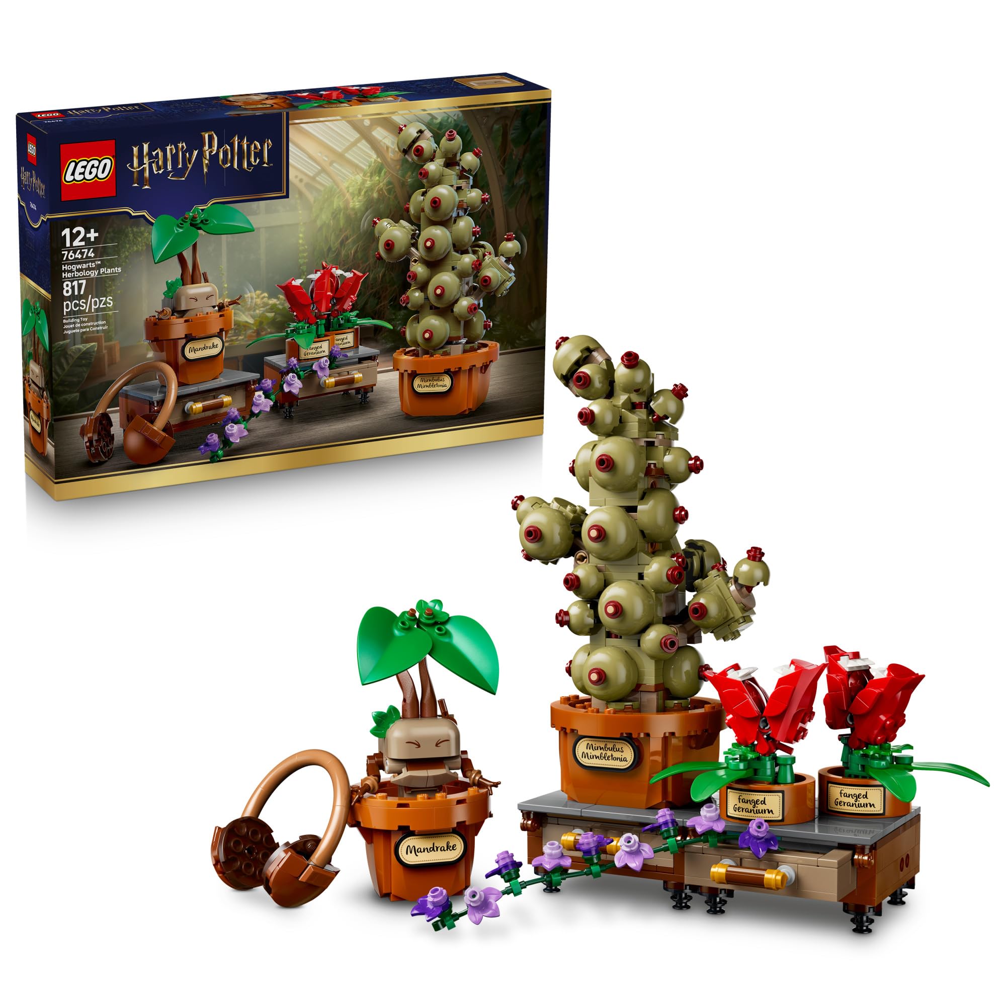LEGO Harry Potter Hogwarts Herbology Plants 76474 | Building Toy for Girls & Boys, Ages 12+, Movable Features, Display as Bedroom or Desk Decor, 817 pieces, Gift for Fans