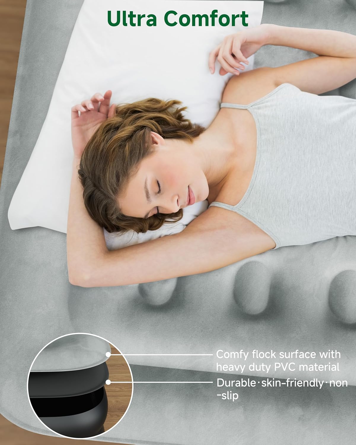 Queen Air Bed with Built-in Pump, 18" Durable Self-Inflating Air Mattress with High-Speed Air Pump, Comfortable Blow Up Mattress, Inflatable Bed for Guests, Camping, Travel