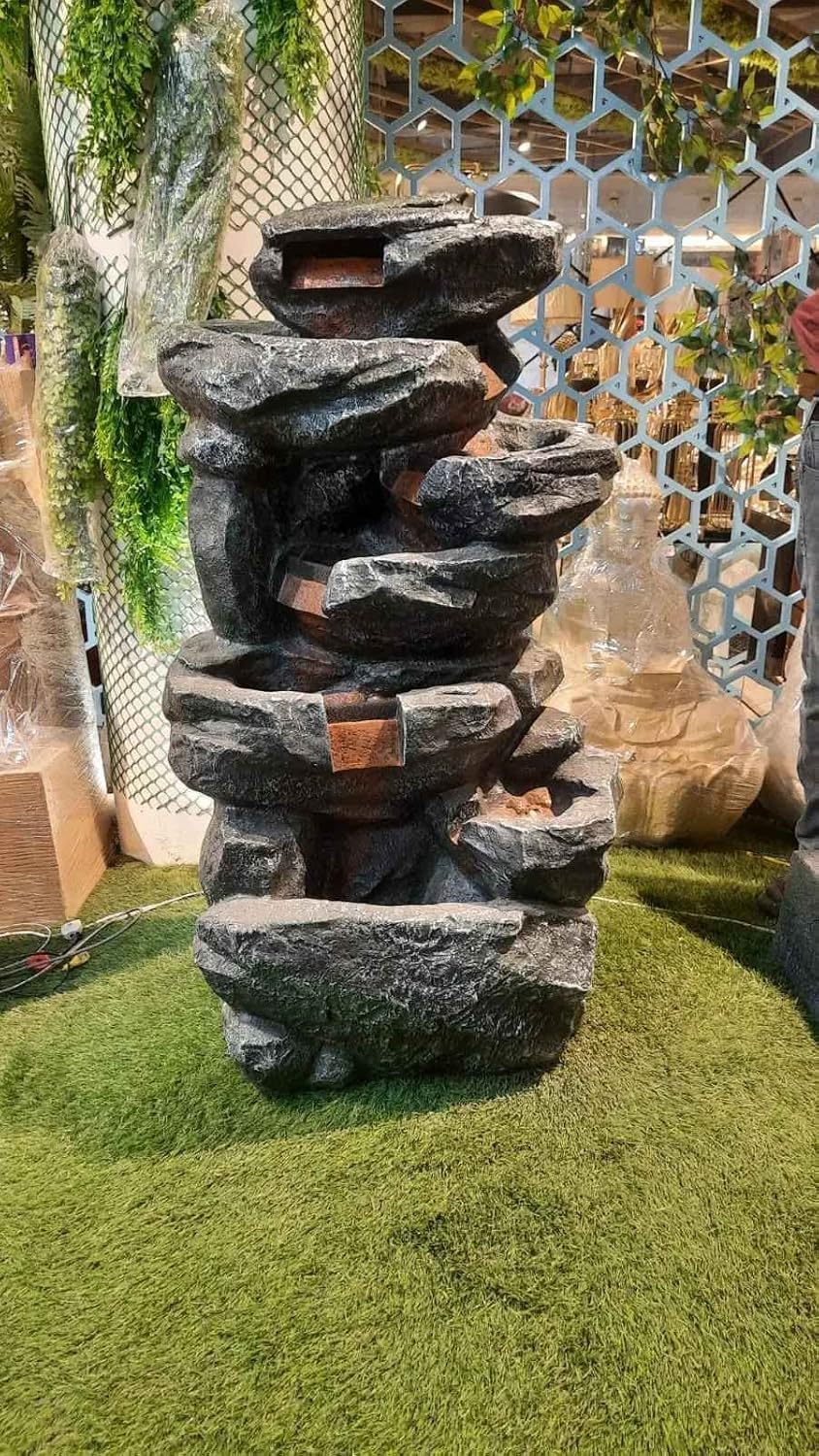 SEPBORN Stone Outdoor Water Fountain, 101cm Tall, Stacked Rock Design-image-26