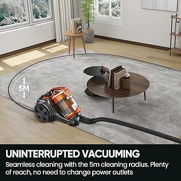 Aspirador sin bolsa, 3600W, potente aspirador 15000pa. Aspiradors potente con cable portátil, aspiradors con bolsa trineo silencioso, cable de 5 m, motor de bajo consumo, alfombras de pelo de (3.5L)5