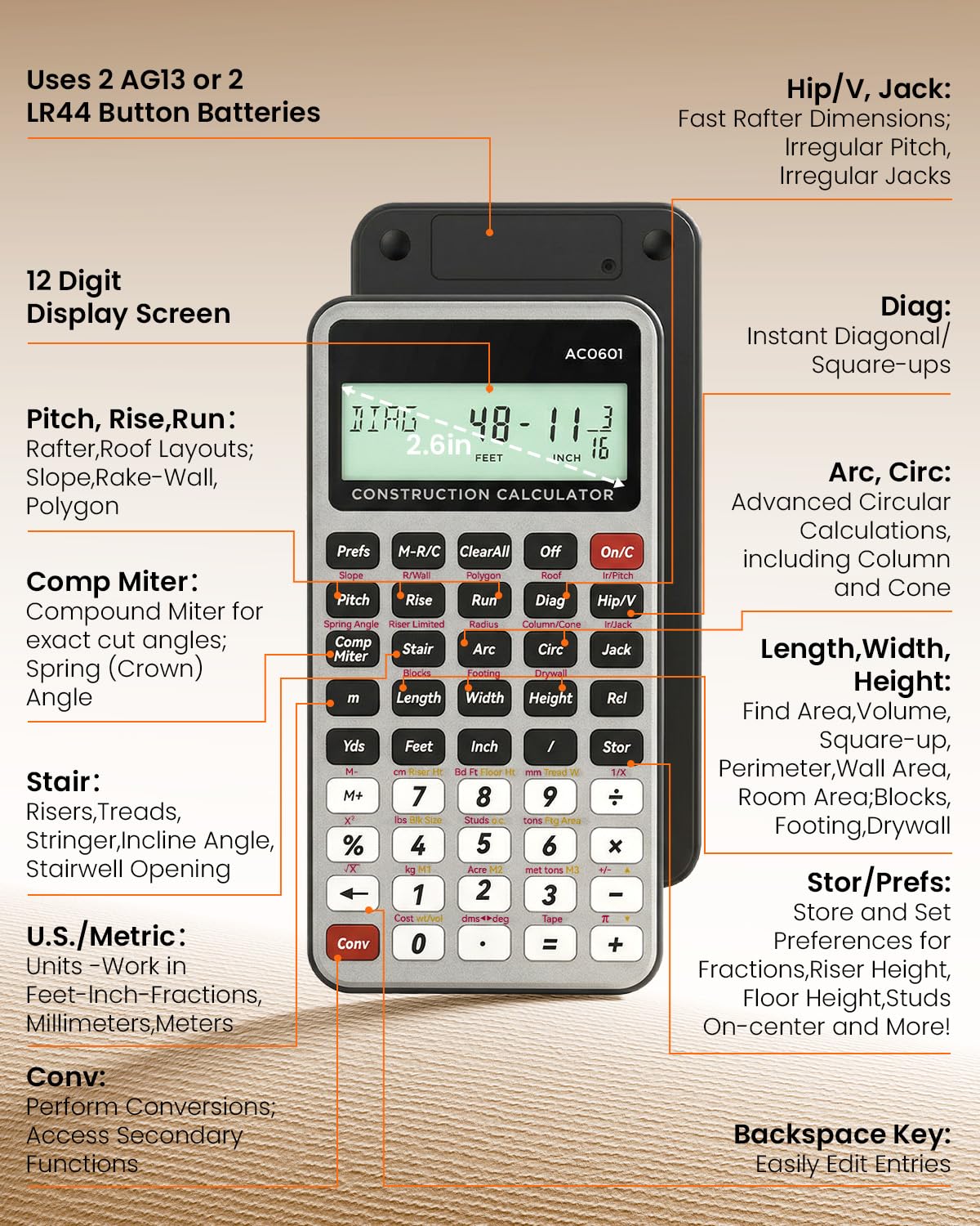 ROATEE Calculadora de construcción Plata - Calculadora industrial y científica para contratistas