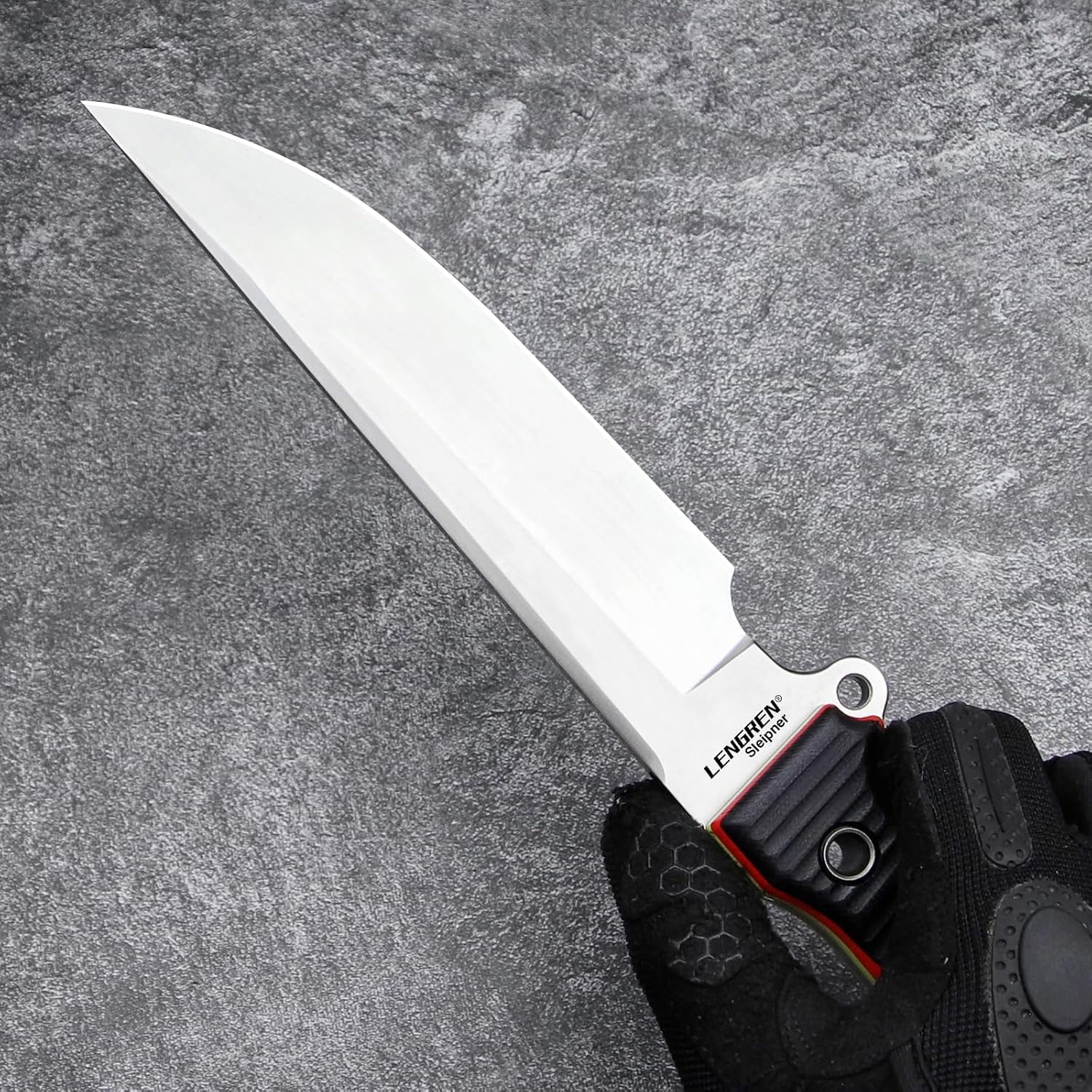 LR-966 Tactical Fixed Blade - 11.8" Overall Full Tang | 61-62HRC Sleipner Steel | CNC Symmetrical Blade & Tri-Color G10 | Flax Sheath | Survival Camping Gear (Black red handle)