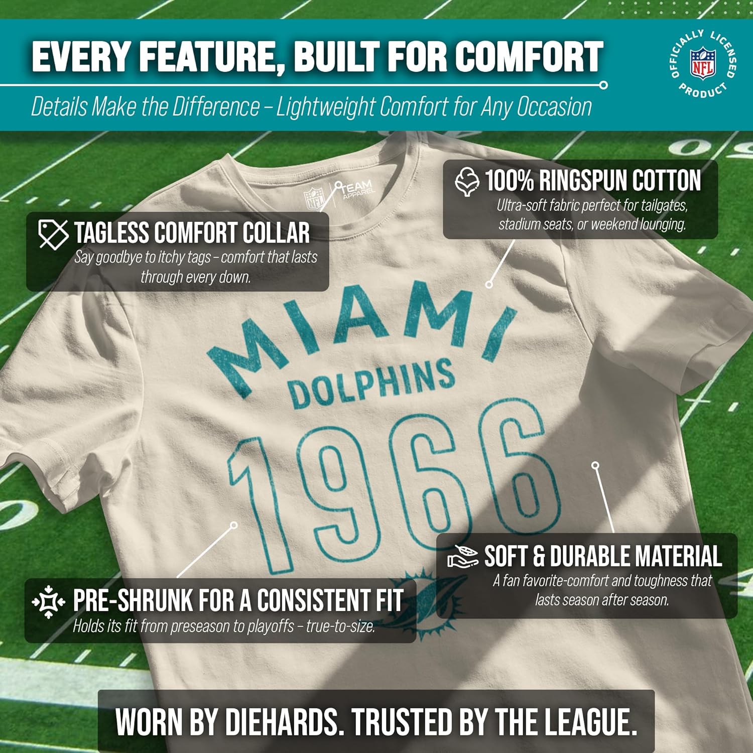 Team Fan Apparel NFL Adult Big Date Tag-Less T-Shirt, Unisex Football Tee, Soft Comfortable Cotton, Officially Licensed - Image 3