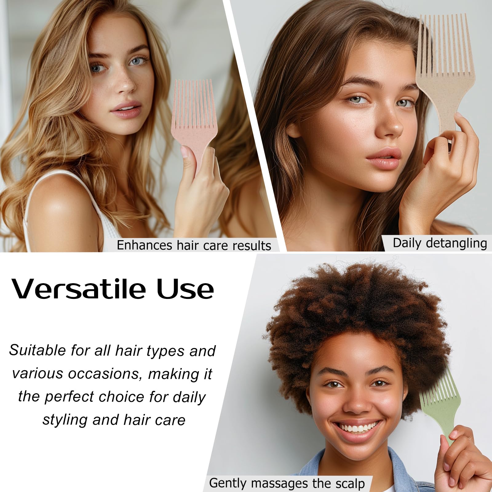 3 Stück Uni Afro-Haarkamm zum Entwirren und Stylen, 16,2 cm breiter Zahnkamm