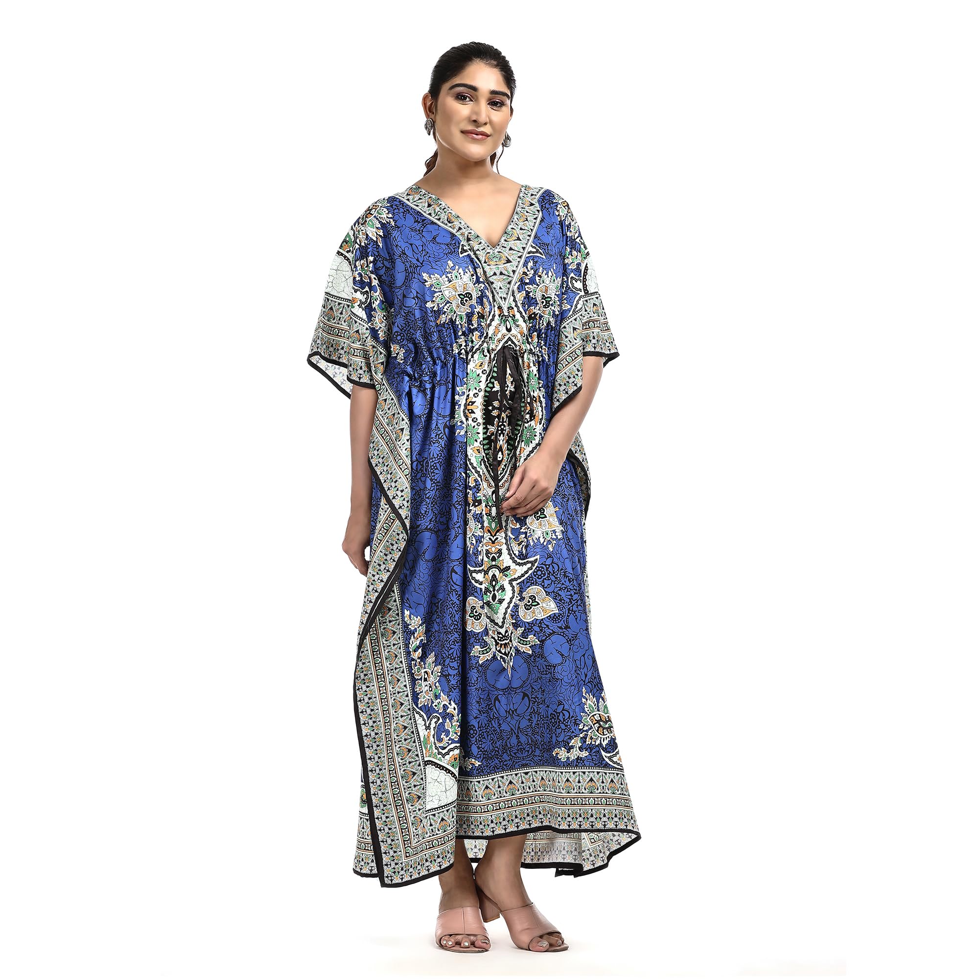 Womens Long Kaftans Printed Dress with Waist Tie.