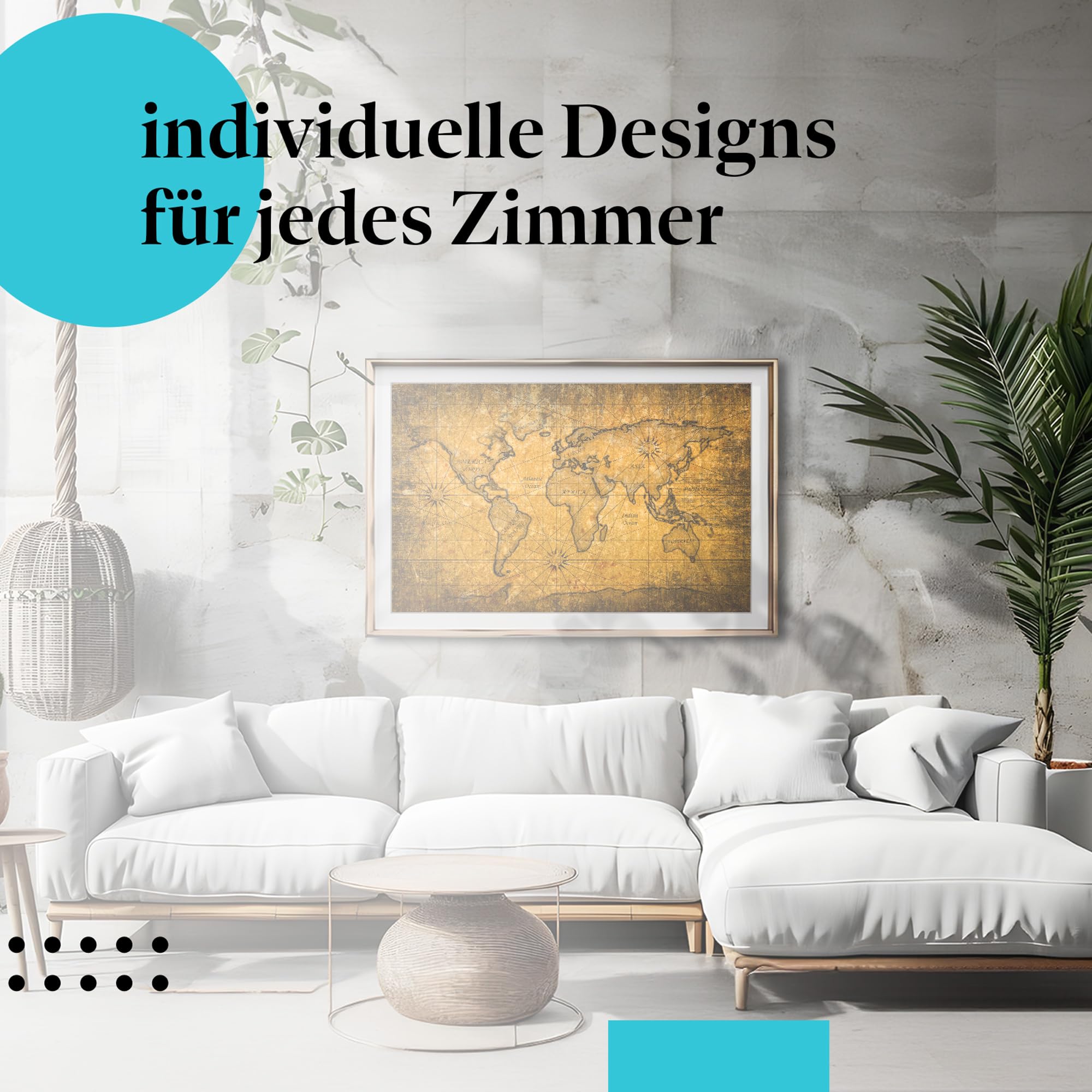 Postereck - 2077 - Alte Weltkarte, Kontinente Geografie Weltmeere - Unterricht Klassenzimmer Schule Wandposter Fotoposter Bilder Wandbild Wandbilder - Leinwand - 100,0 cm x 75,0 cm