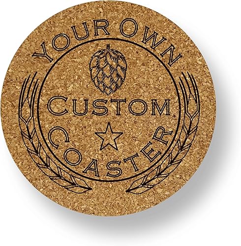 Miniatura 7 de Cork Coaster Set of 6 Personalized Custom Engraved Logo. Great Gift for Home Bar Kegerator
