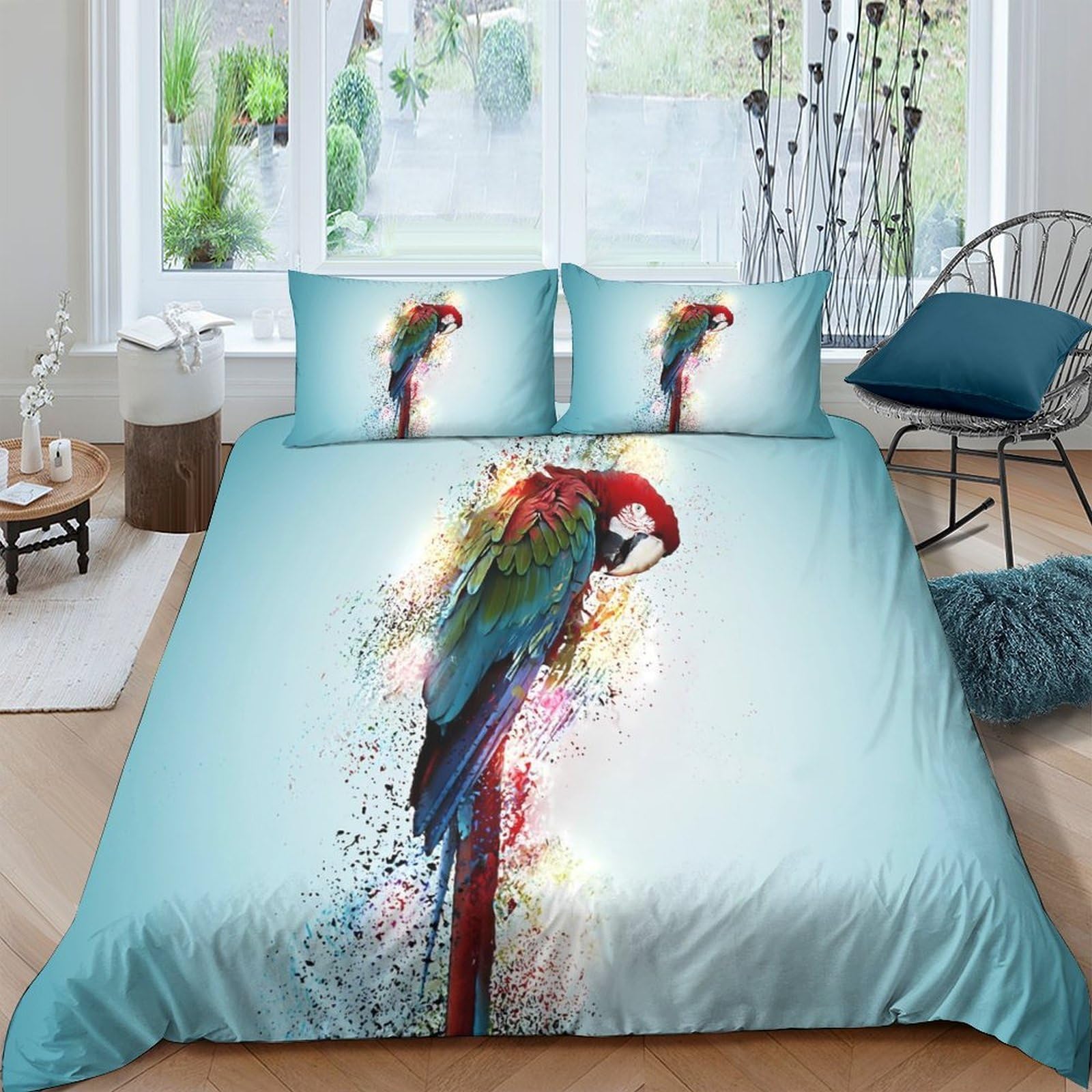 Ctjqhvkz Style-1 3D Printed Colorful Parrot Fitted Sheet Microfiber Soft Breathable Tropical Bird Mattress Cover For Bedroom Guest Room Decor Single（135X200cm）
