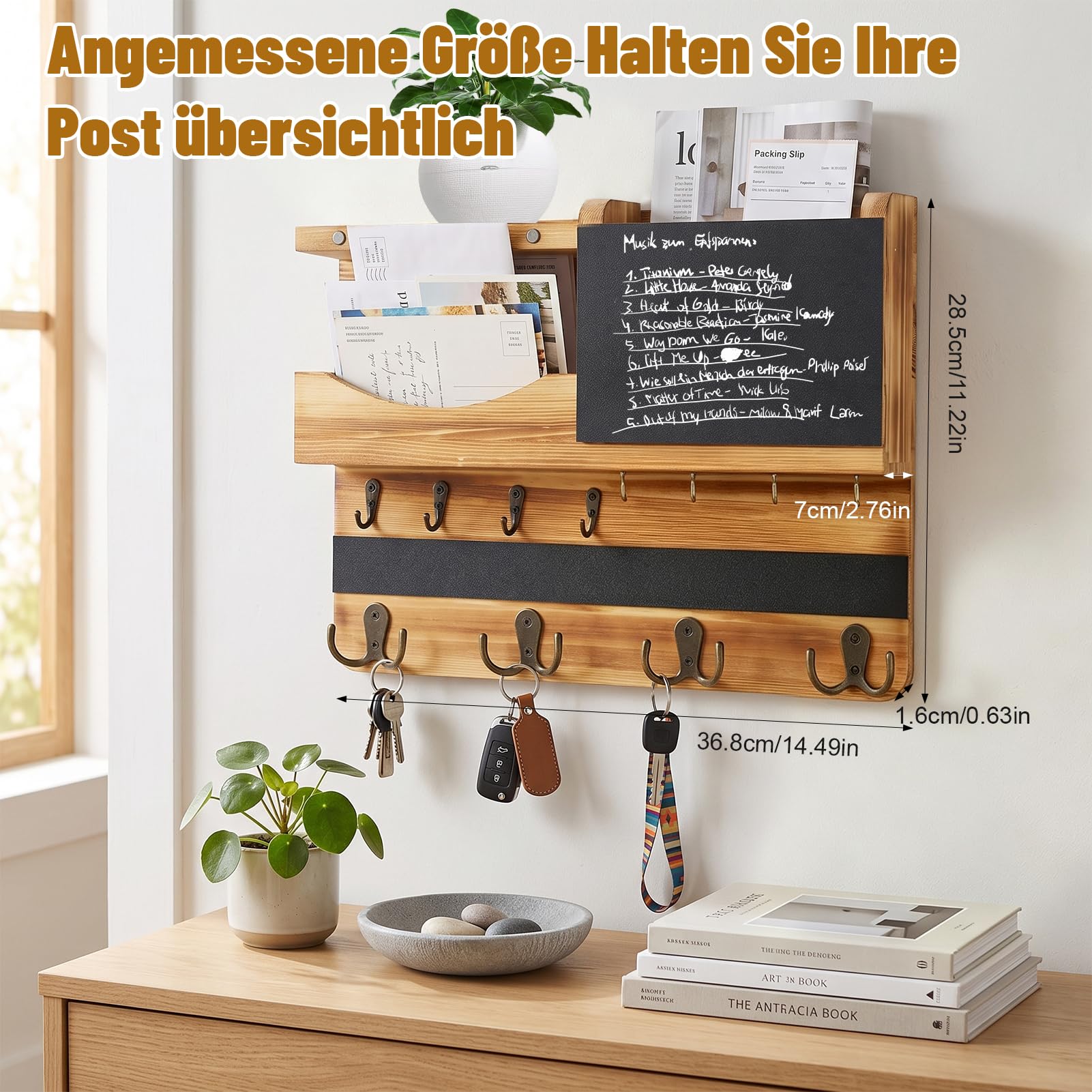 Porte Clef Mural,Porte Clés Mural en Bois Avec 16 Crochets | Porte Cle Mural Avec Compartiment De Rangement Et Tableau D'affichage,Accroche Clef Mural pour Entrée,Salon,Couloir, Bureau