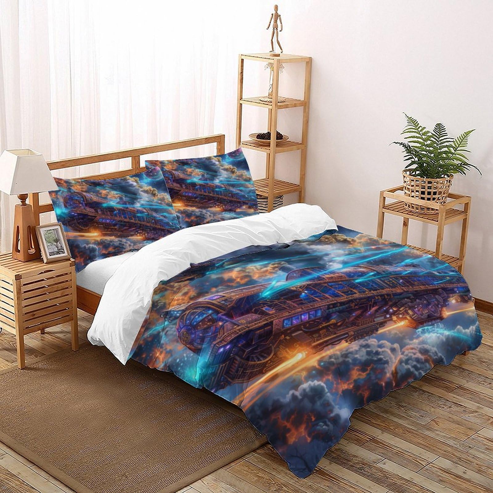 Housse de couette 260x220 cm train qui ne froisse pas, parure microfibre douce lit adulte