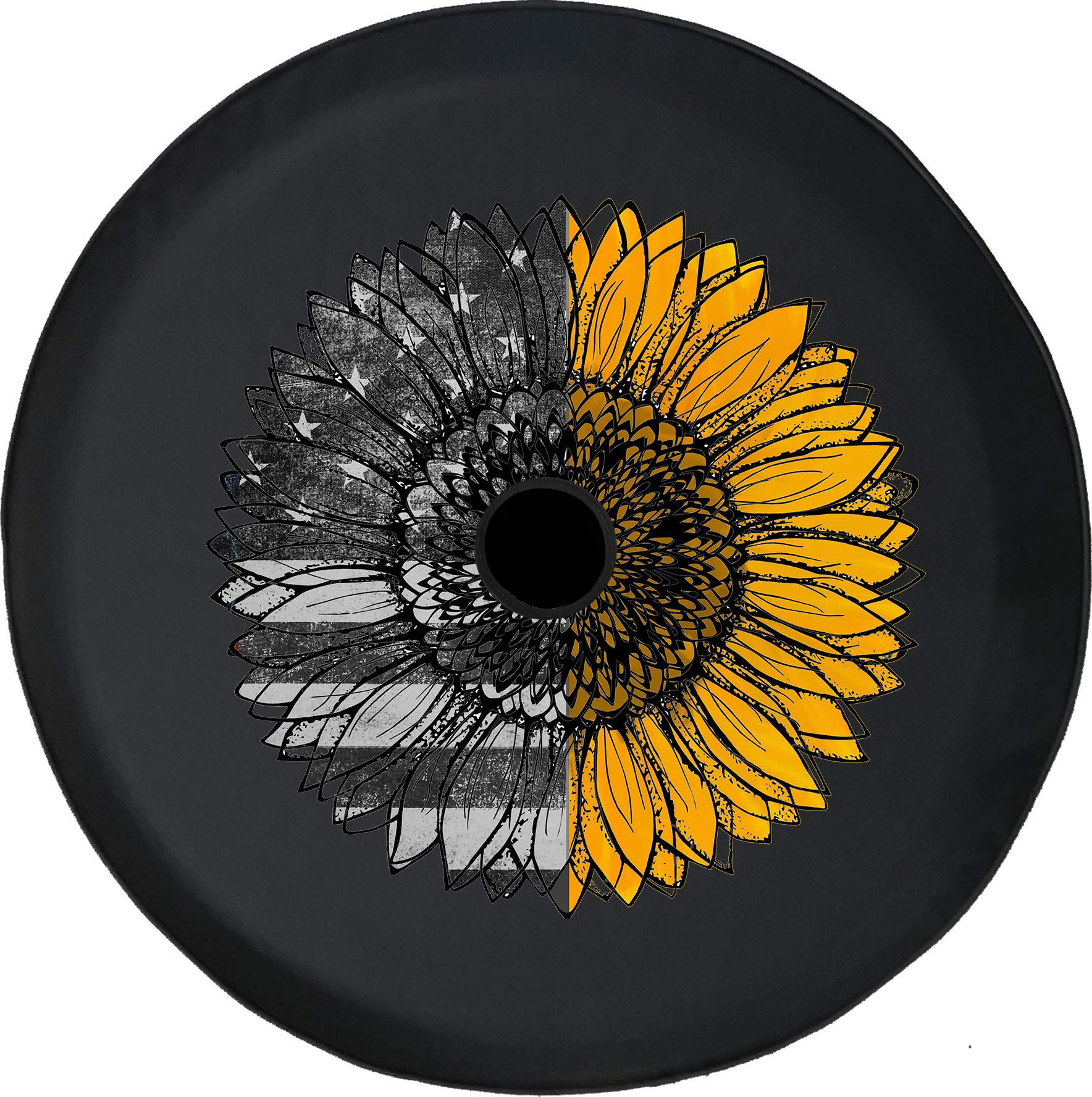 Vintage American Flag Sunflower for Girls JL Spare Tire Cover with Backup Camera Black Size 32 Inch