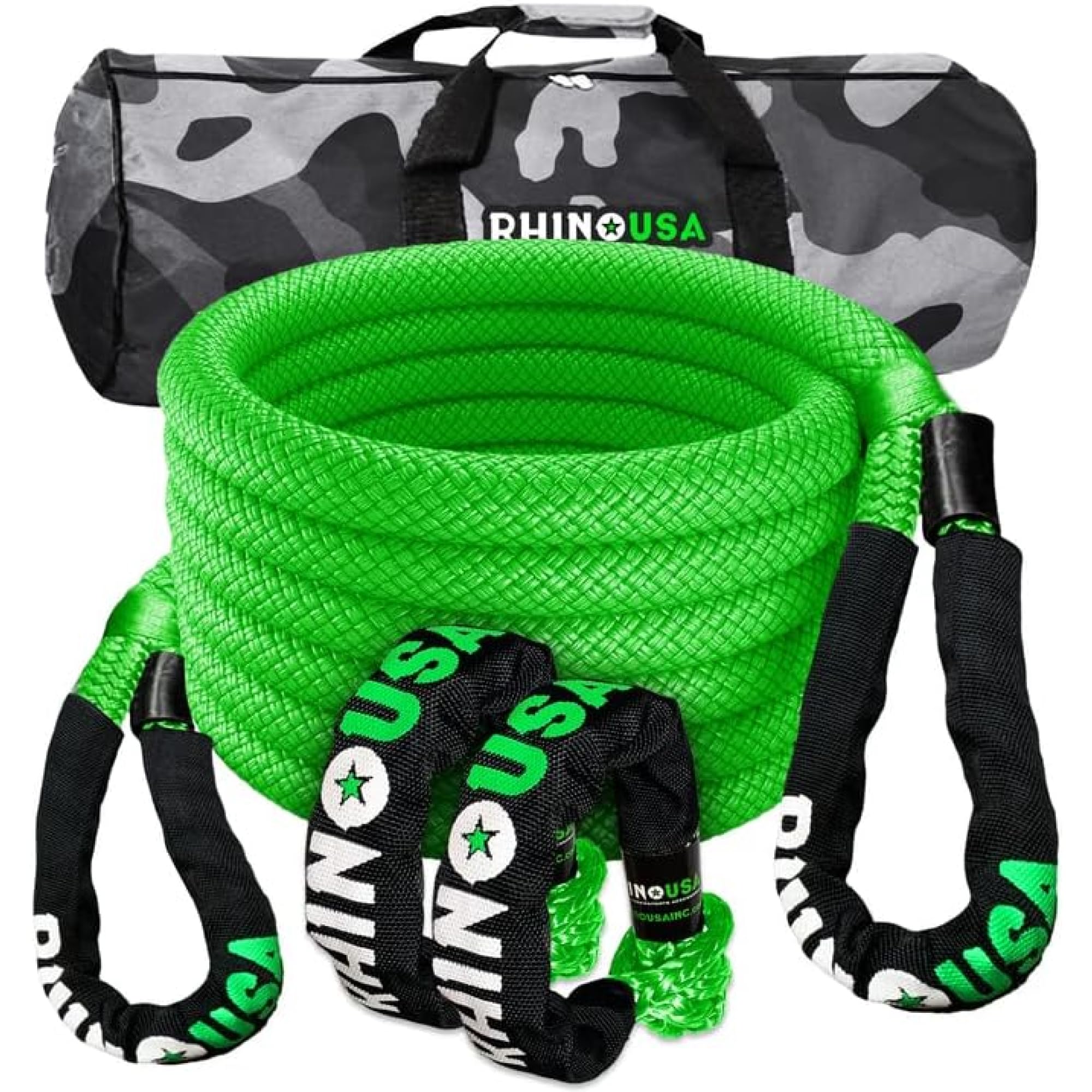 Kinetic Tow Rope 13,000kg (2.2cm x 9m) - Heavy Duty Offroad 4x4 Snatch Strap Recovery Kit - Includes 2 Soft Shackles for UTV, ATV, Truck, Car, Tractor, Emergency Car Kit - Green